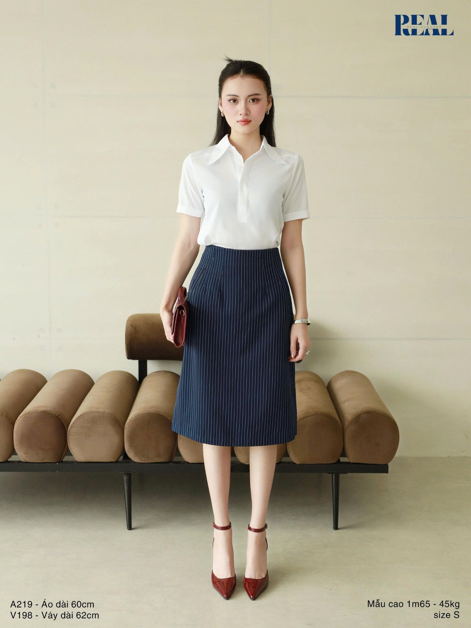 Váy Tokyo midi sọc xanh