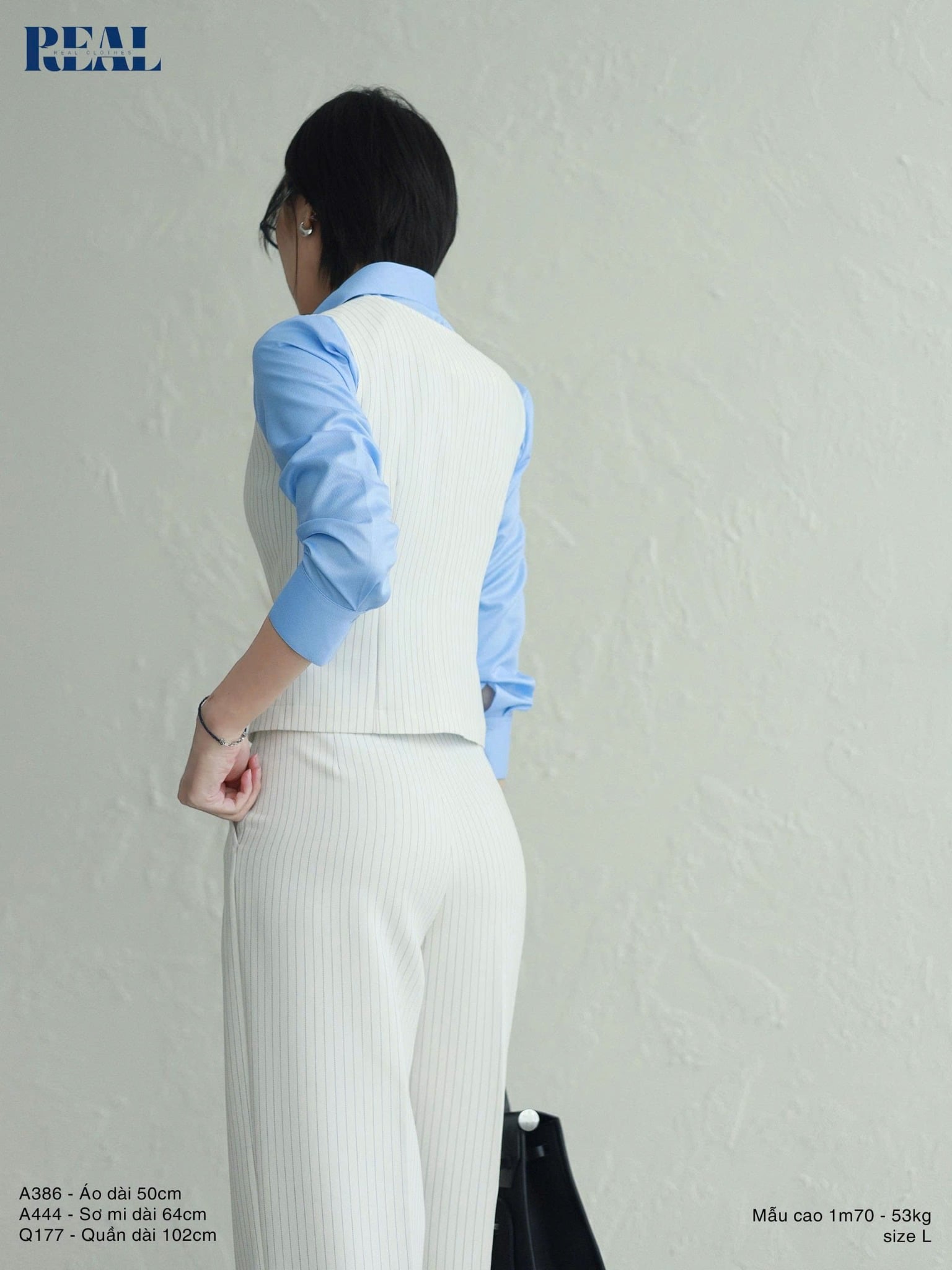 Sơ mi chít eo sọc tăm xanh