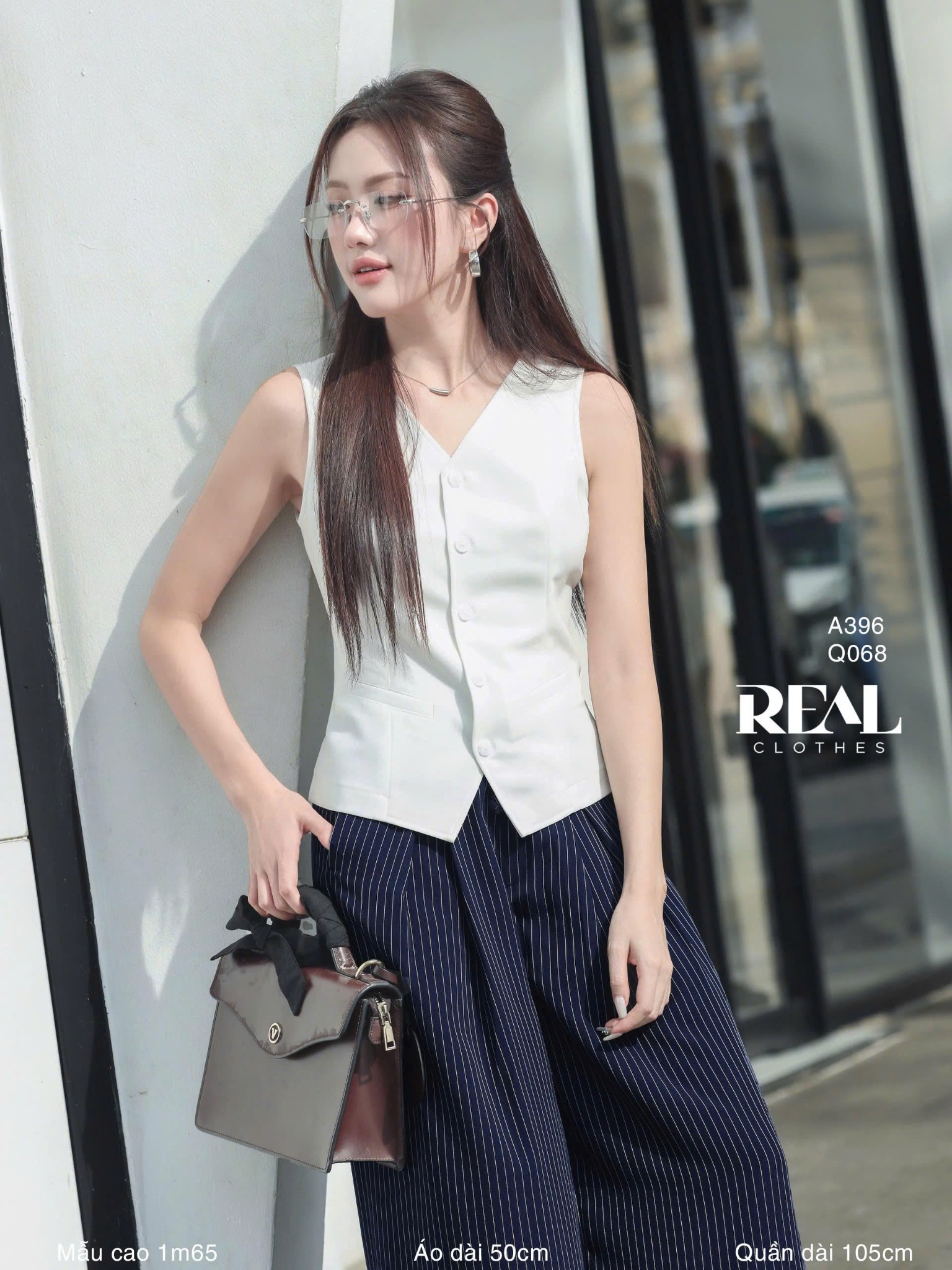 Quần ống rộng sọc xanh