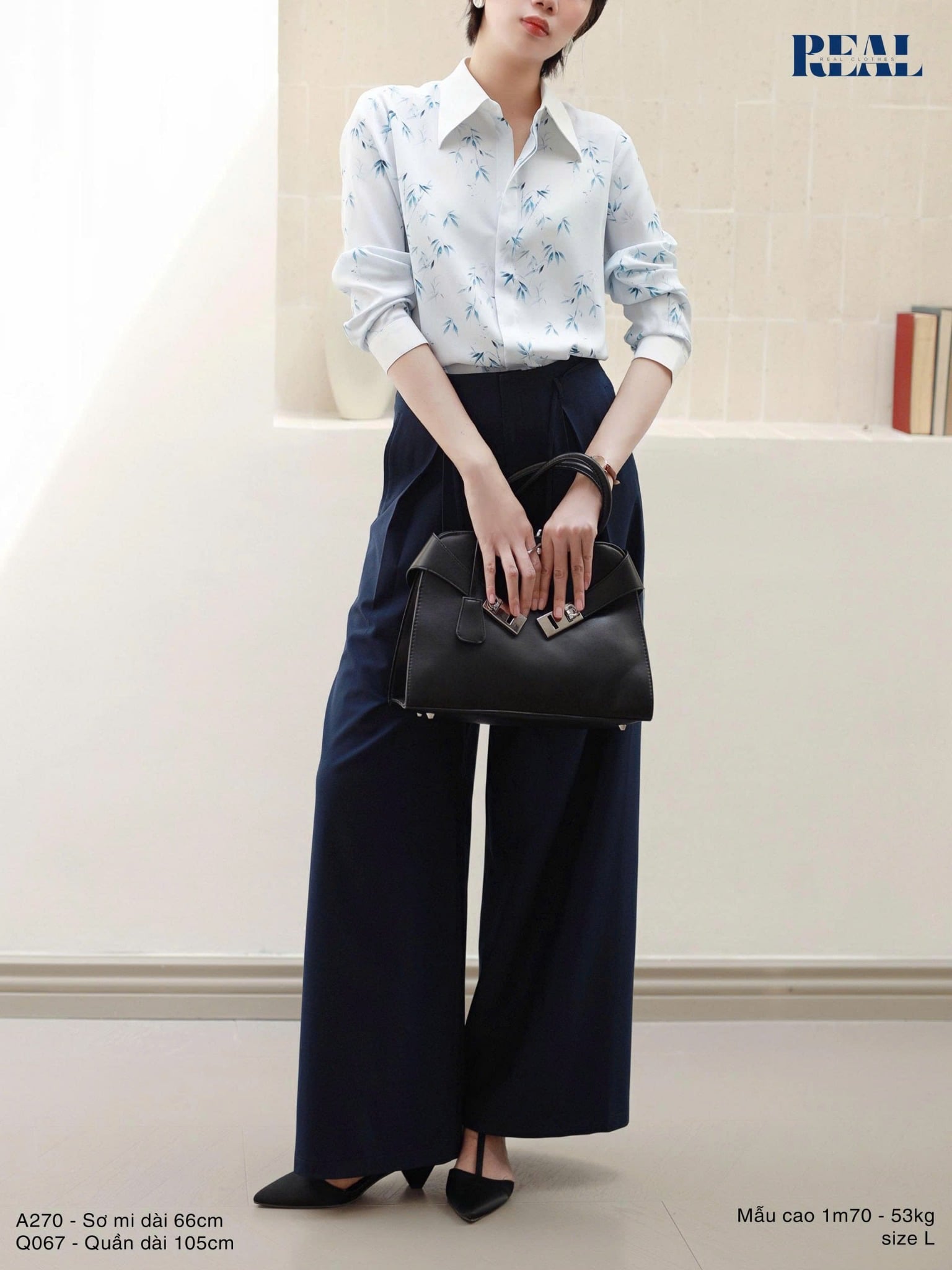 Sơ mi phối cổ trúc blue