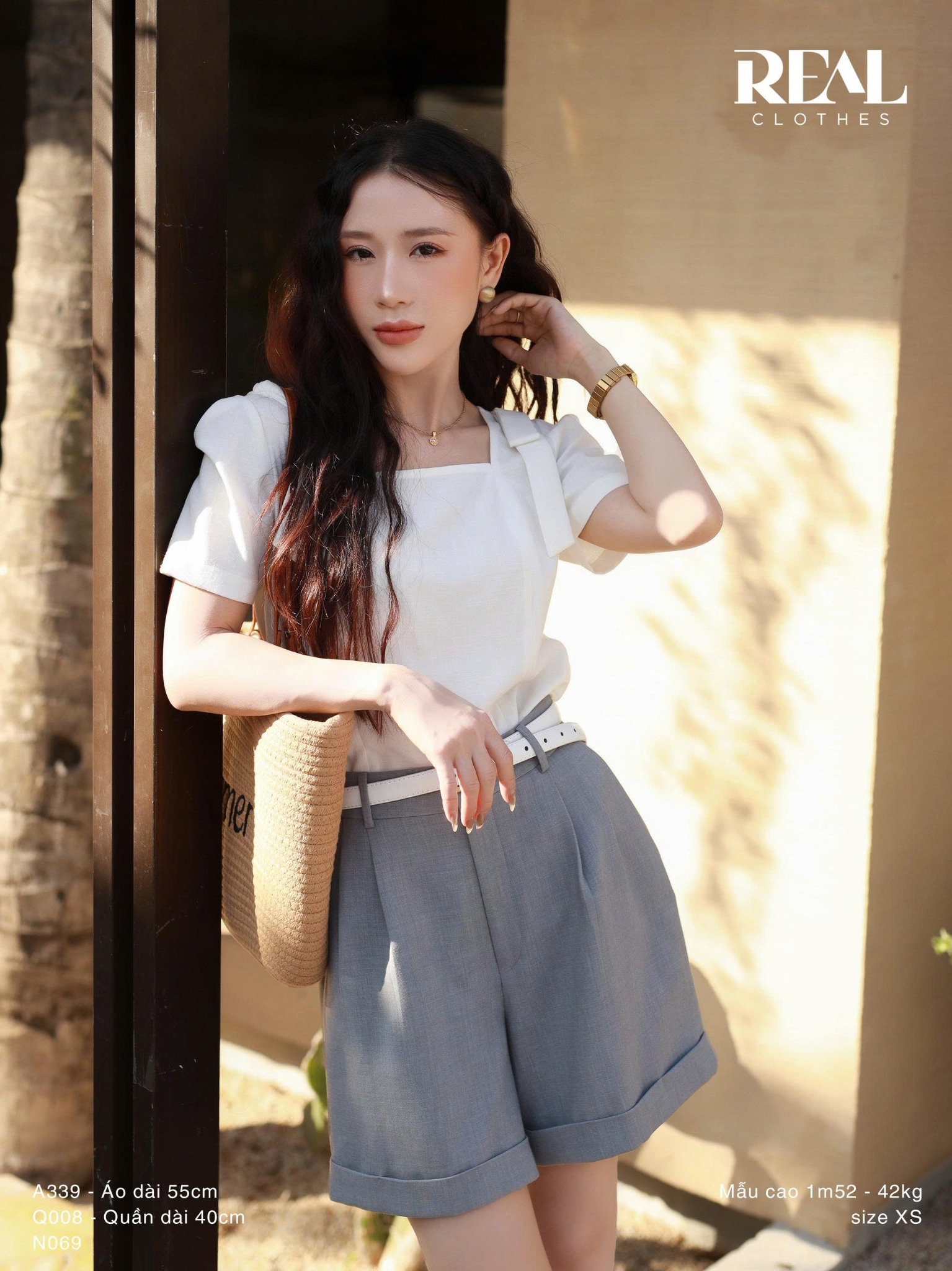 Quần short lật lai xám