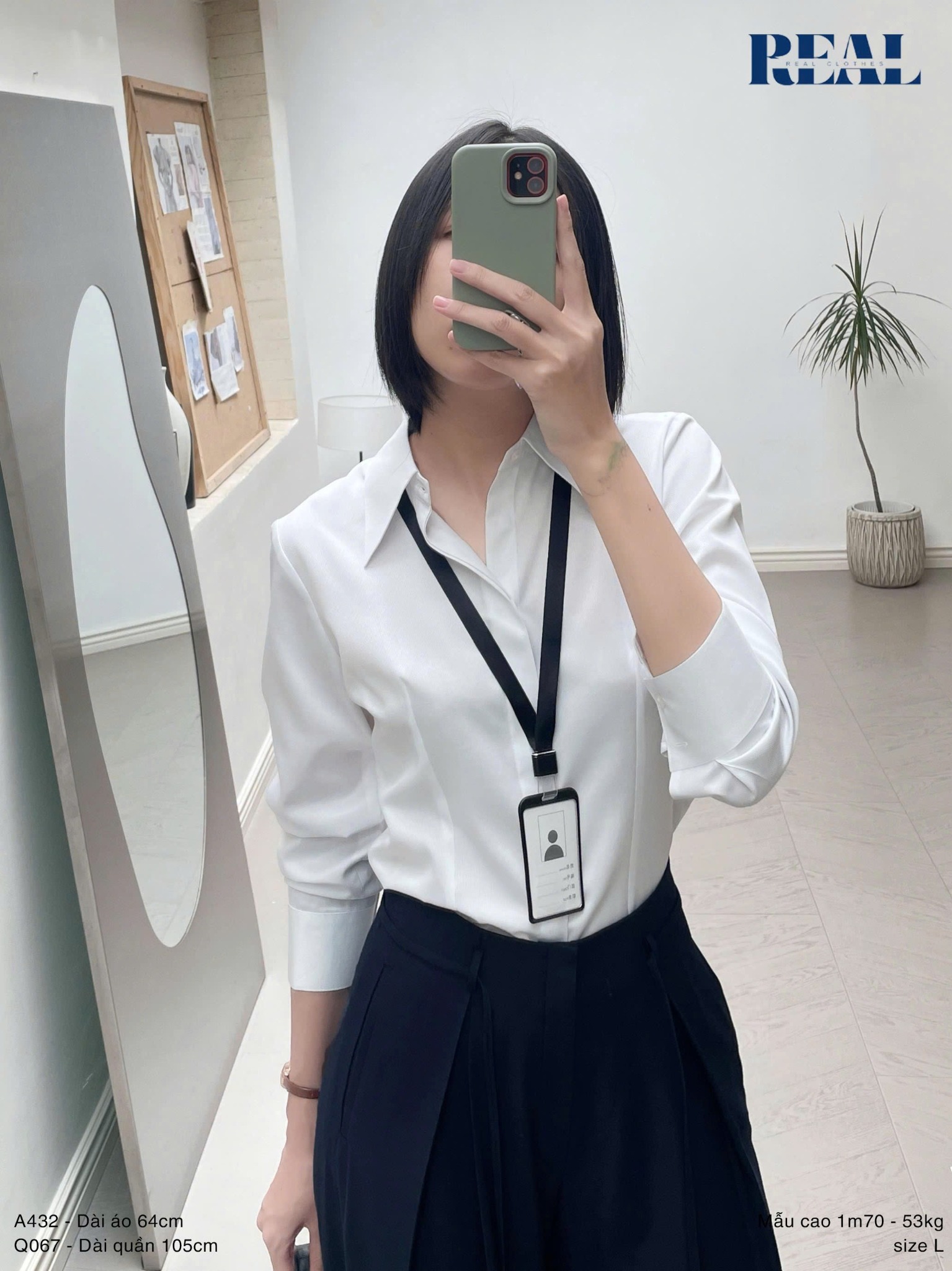 Sơ mi chít eo sọc tăm trắng