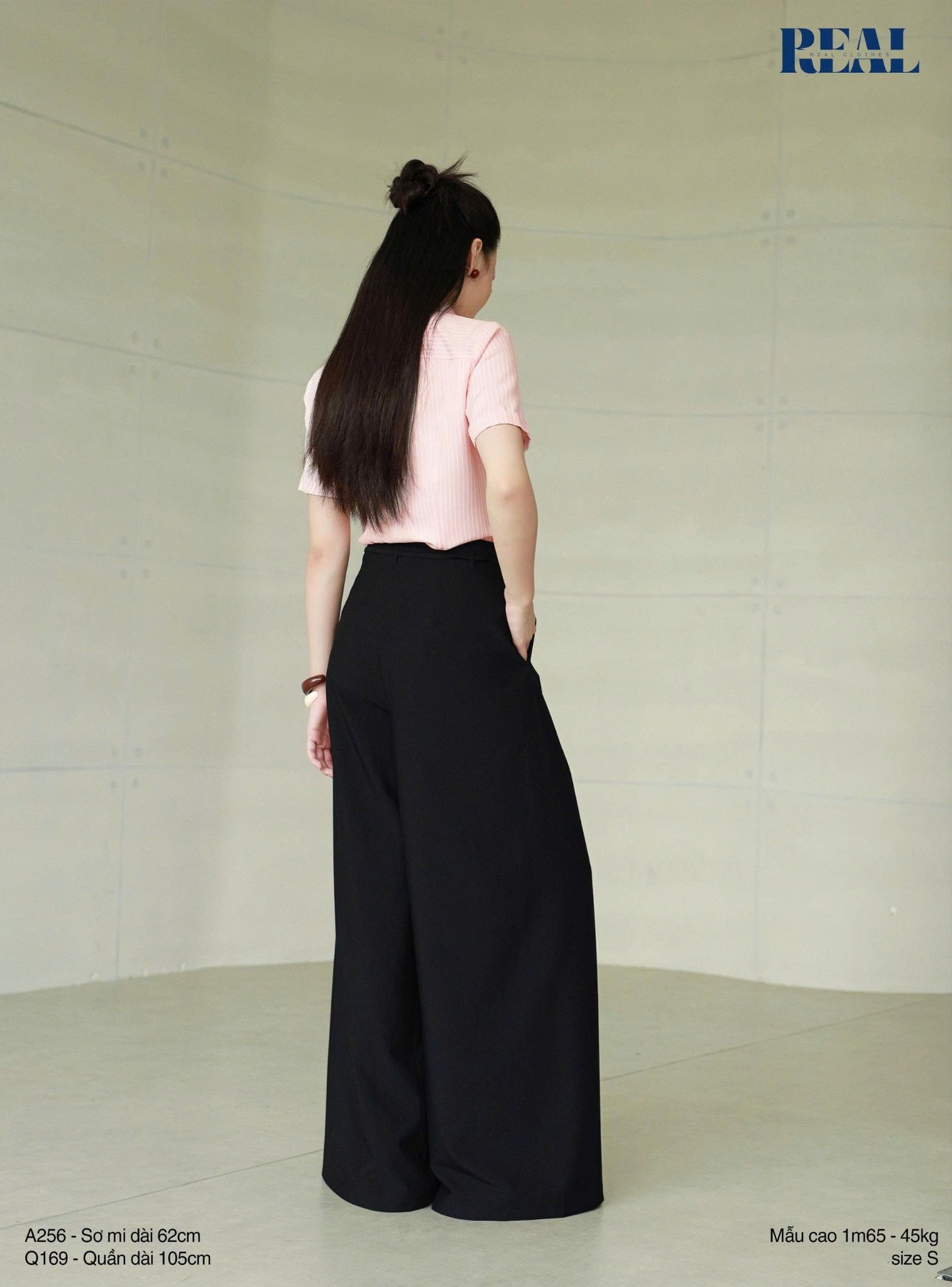 Sơ mi sọc hồng cam tay đủ