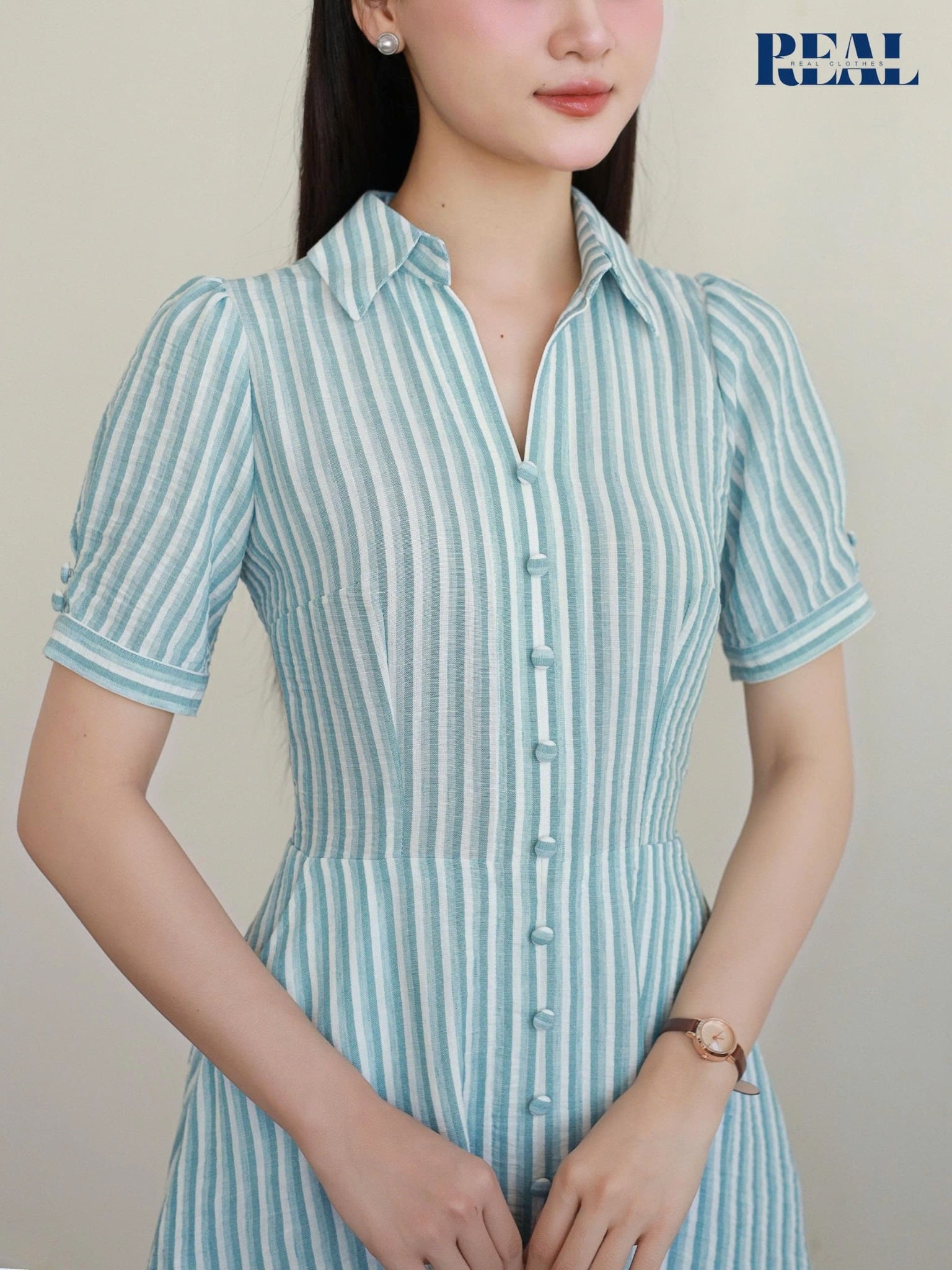 Đầm Love sọc xanh
