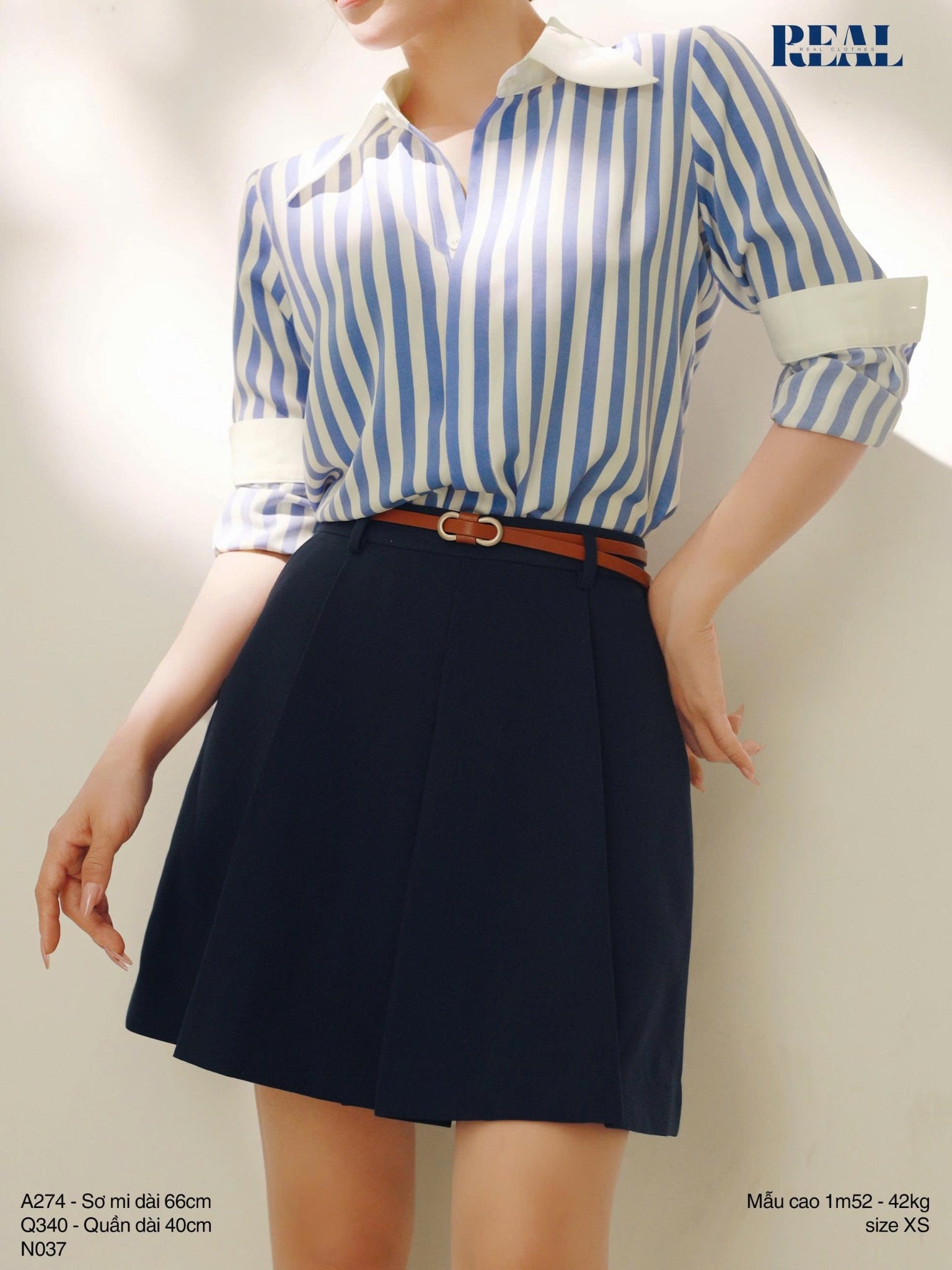 Sơ mi phối cổ sọc to