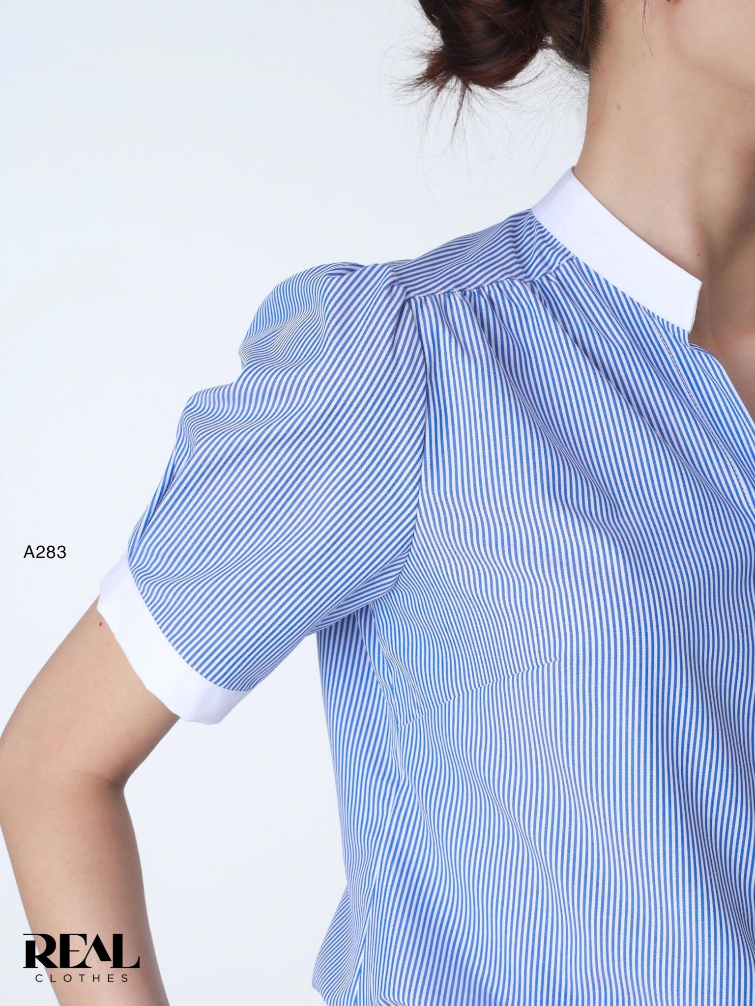 Sơ mi cổ trụ sọc xanh SALE