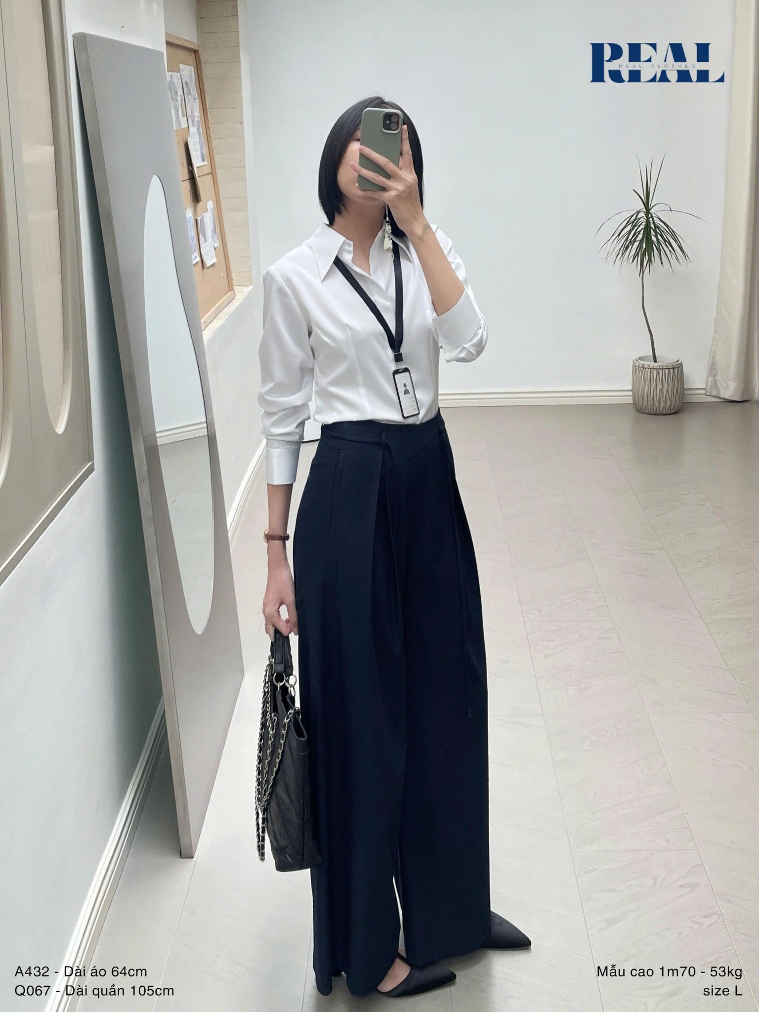 Sơ mi chít eo sọc tăm trắng