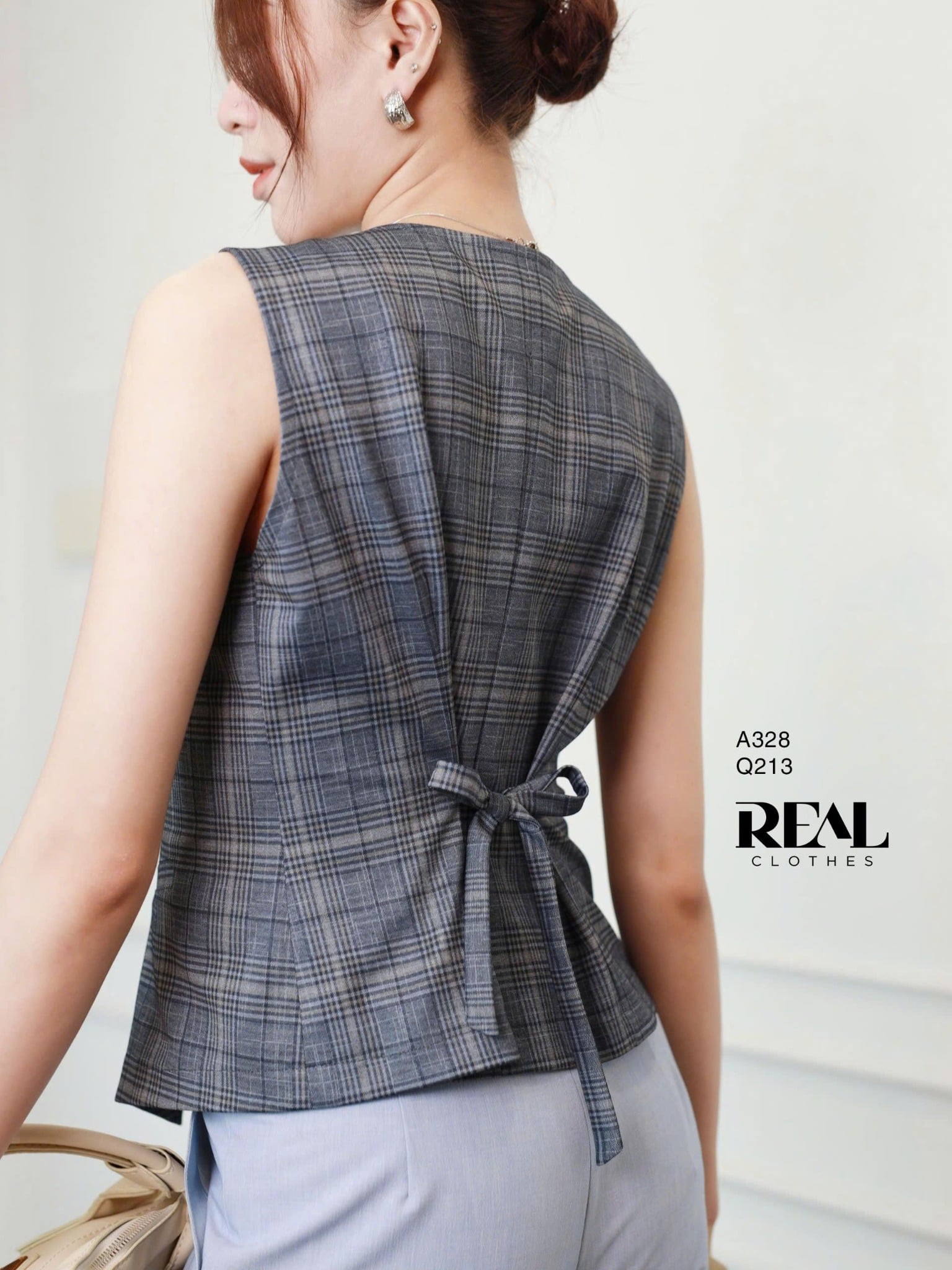 Áo kiểu ghile caro xanh