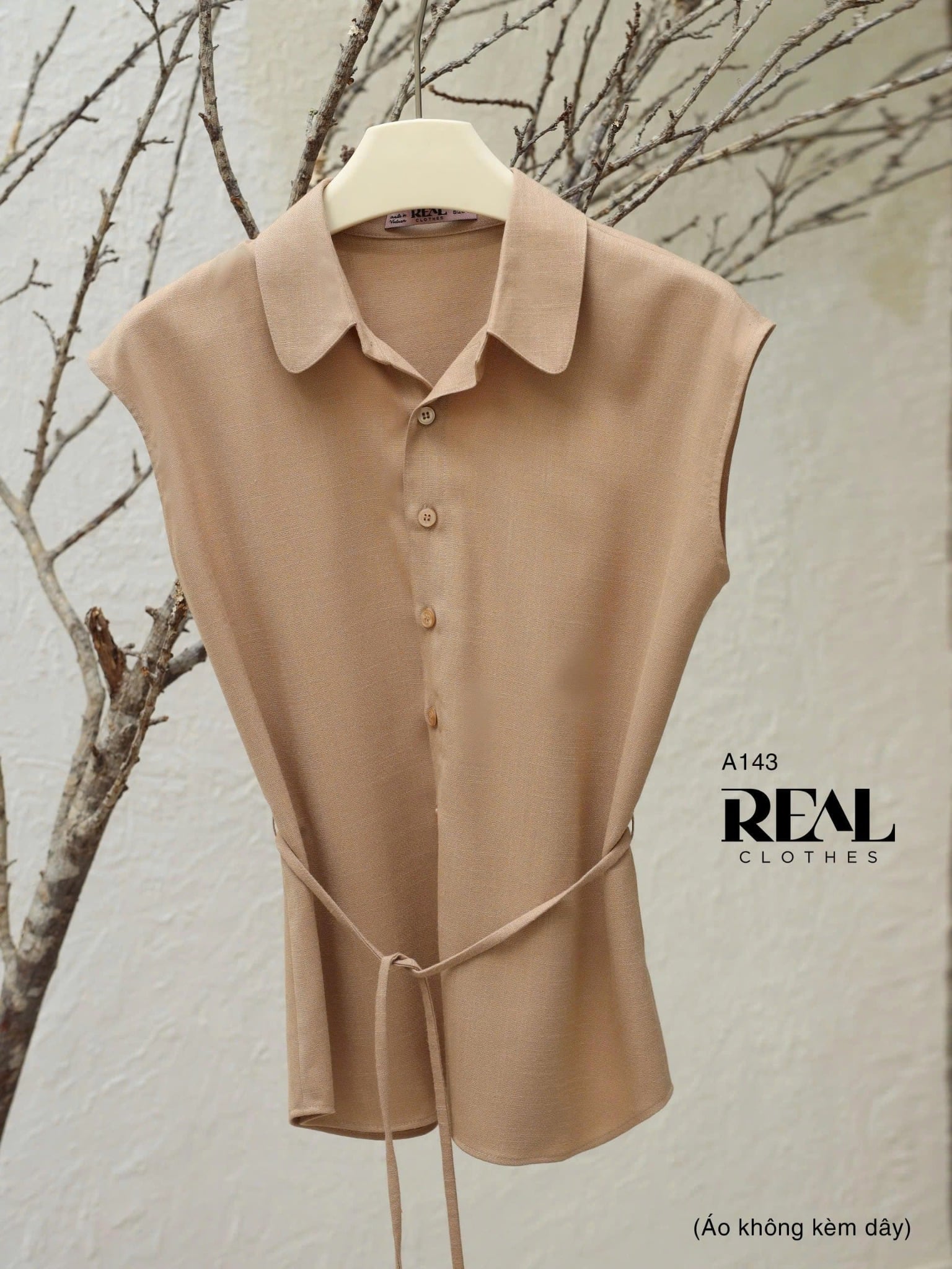 Sơ mi tay liền linen cà phê sữa