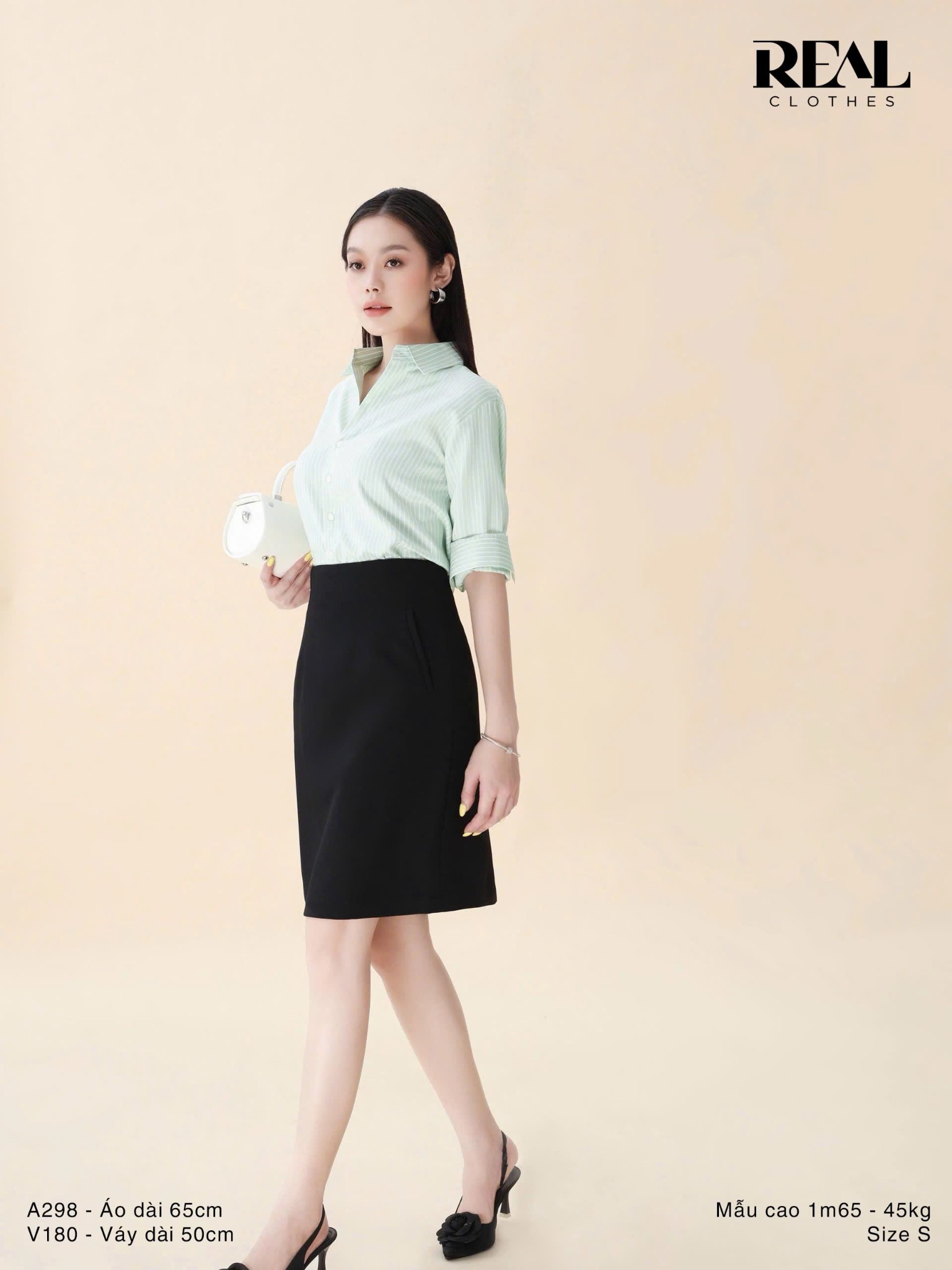 Sơ mi form rộng sọc mint