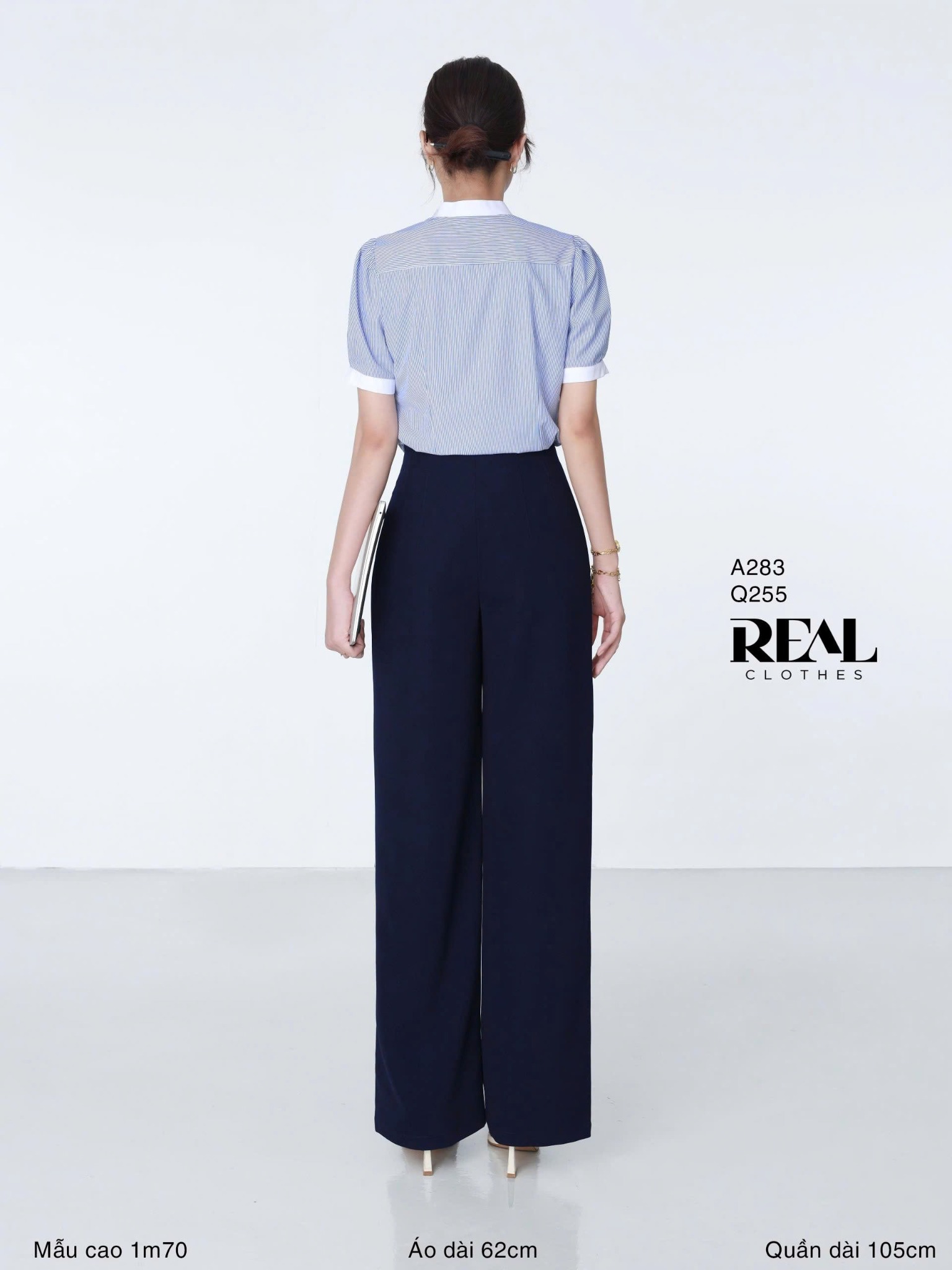 Sơ mi cổ trụ sọc xanh SALE