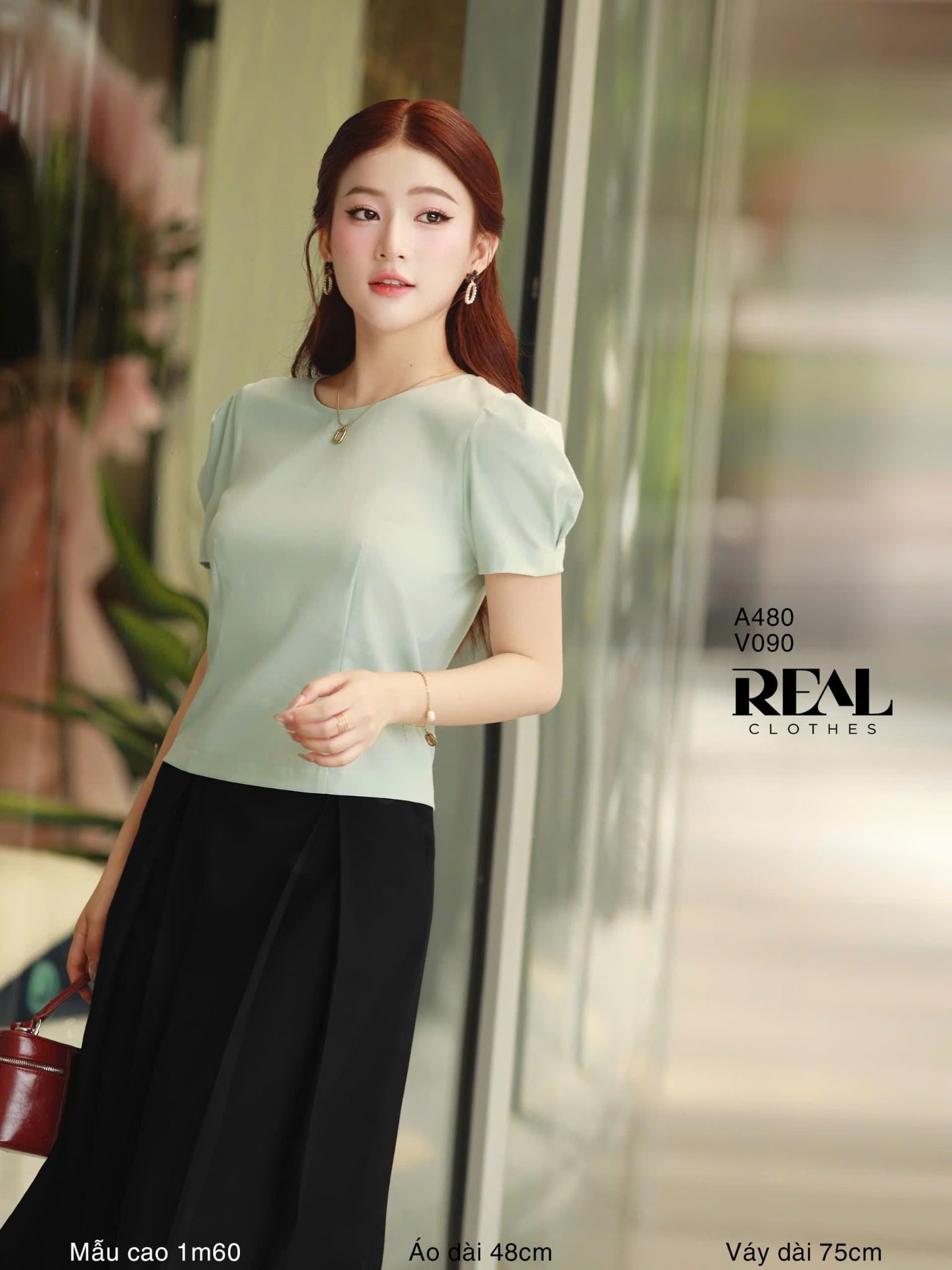 Croptop tay phồng xanh ngọc SALE