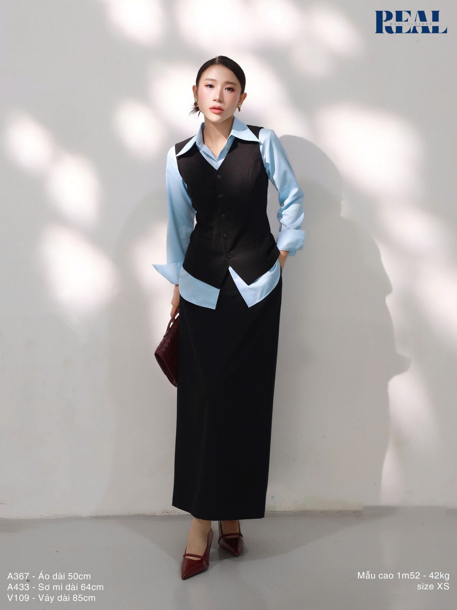 Sơ mi chít eo sọc tăm blue