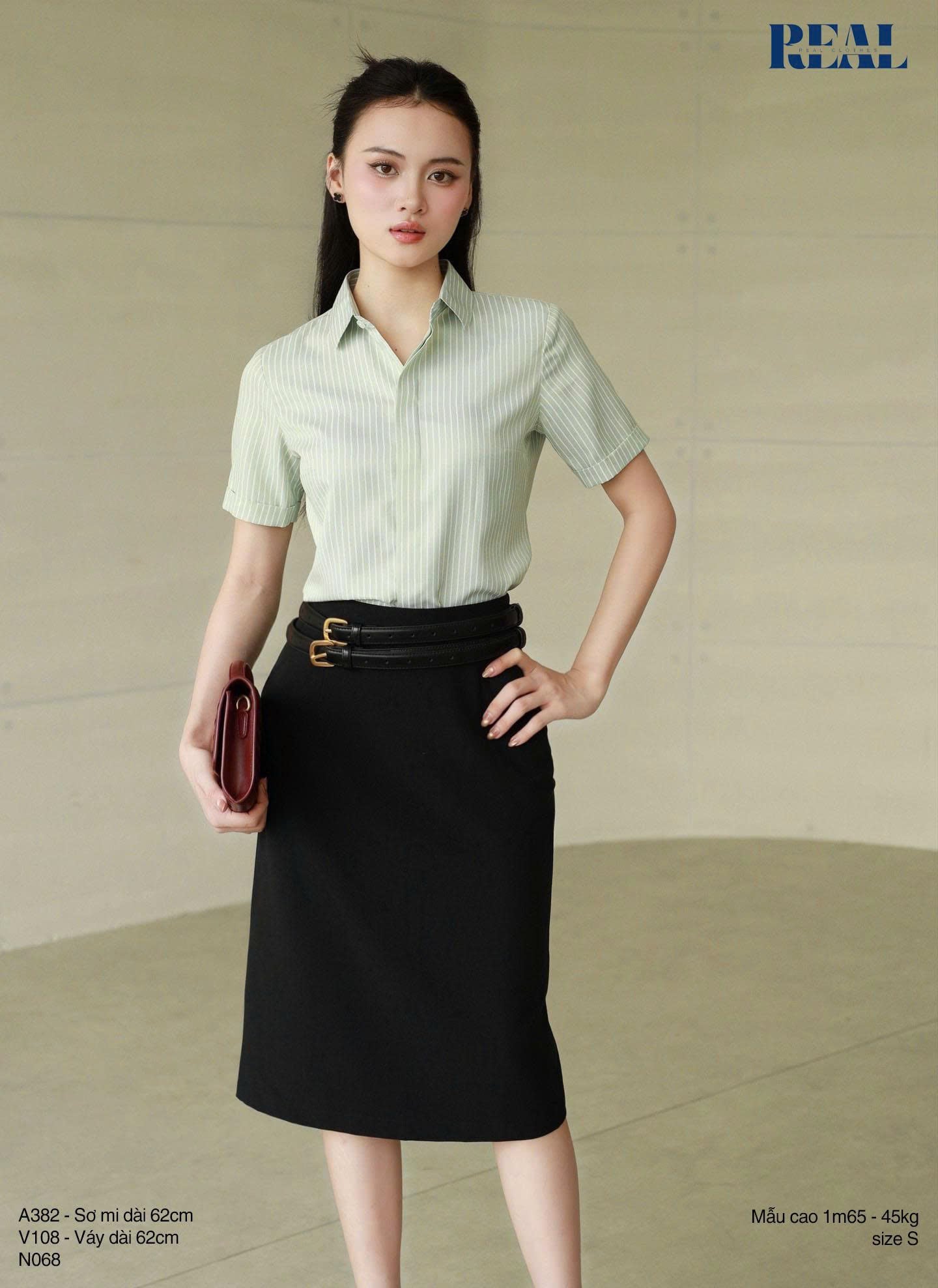 Sơ mi sọc mint tay đủ