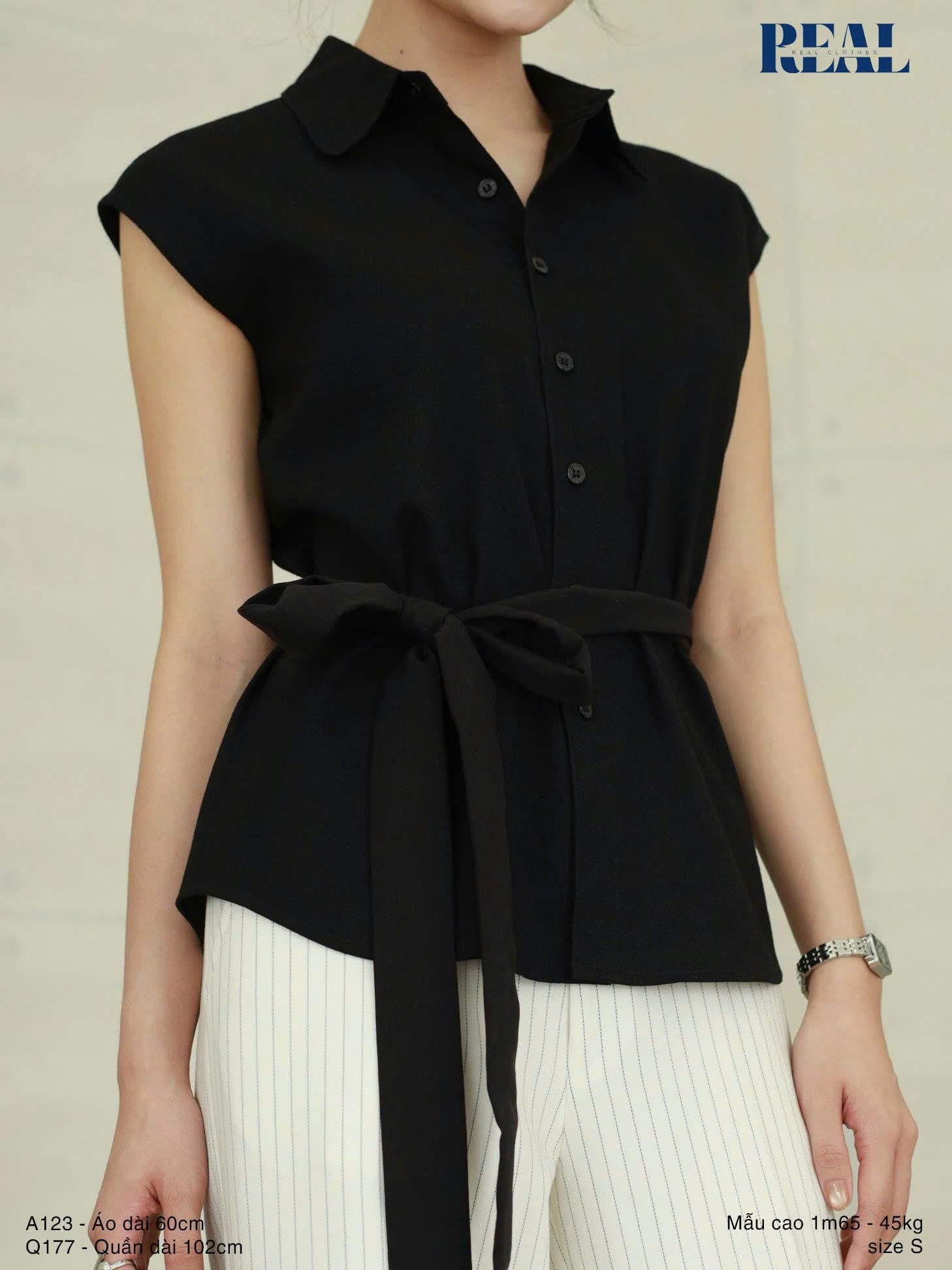 Sơ mi tay liền linen đen