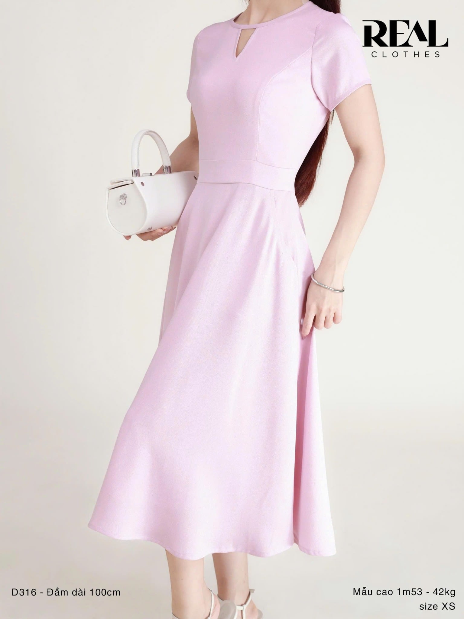 Đầm cổ tròn cách điệu hồng tím