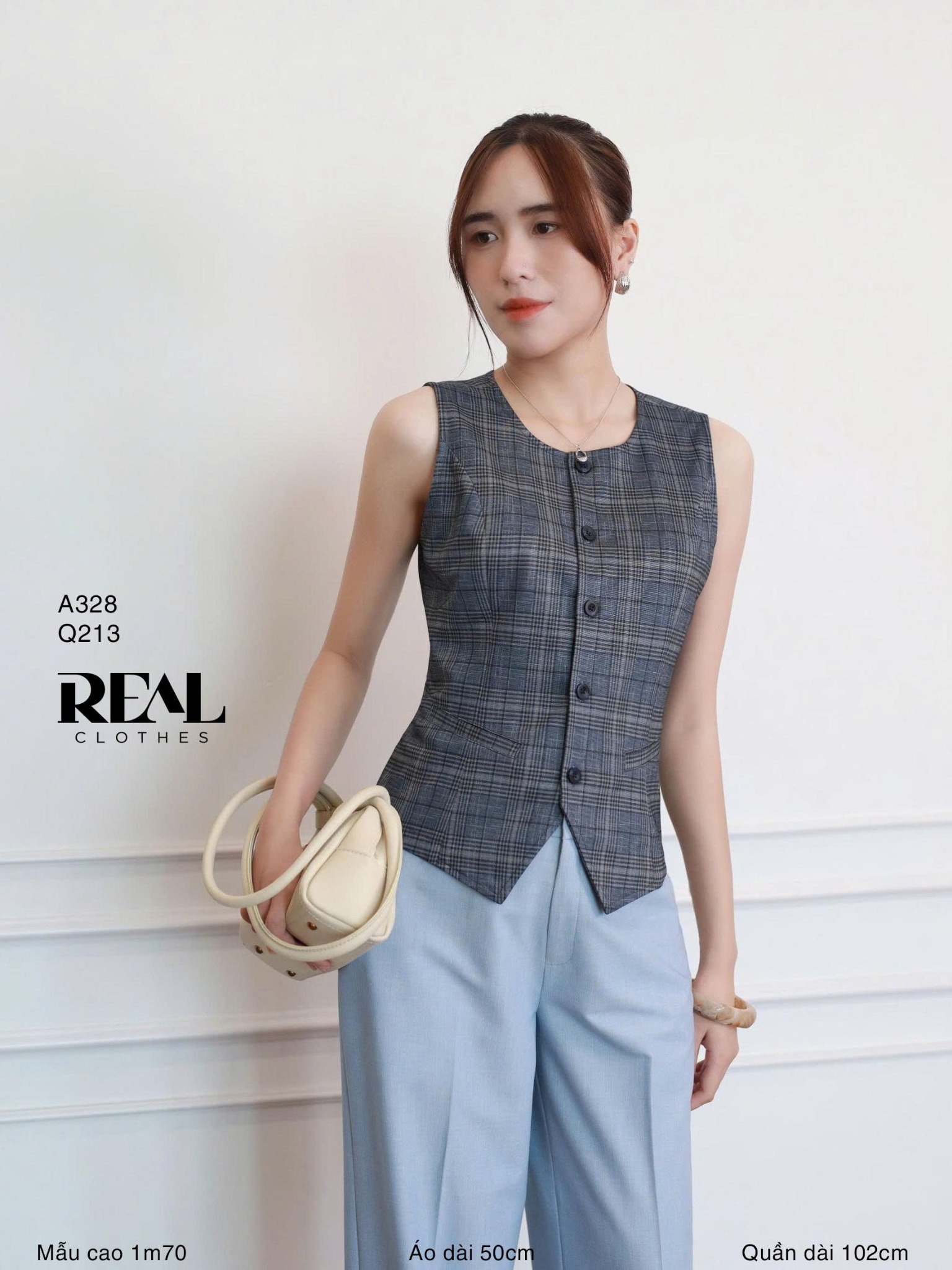 Áo kiểu ghile caro xanh