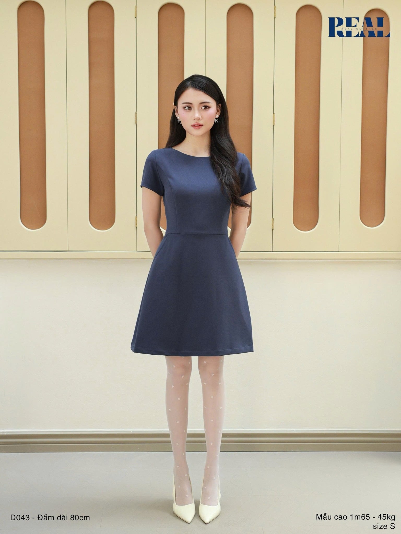 Đầm Jennie form A tay đủ navy