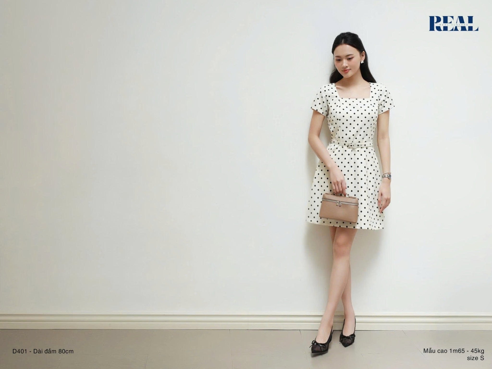 Đầm Lisa chấm bi kem