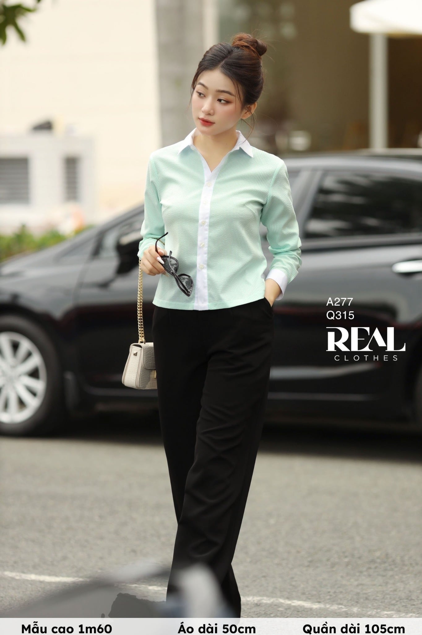 Sơ mi crop sọc xanh đậm SALE