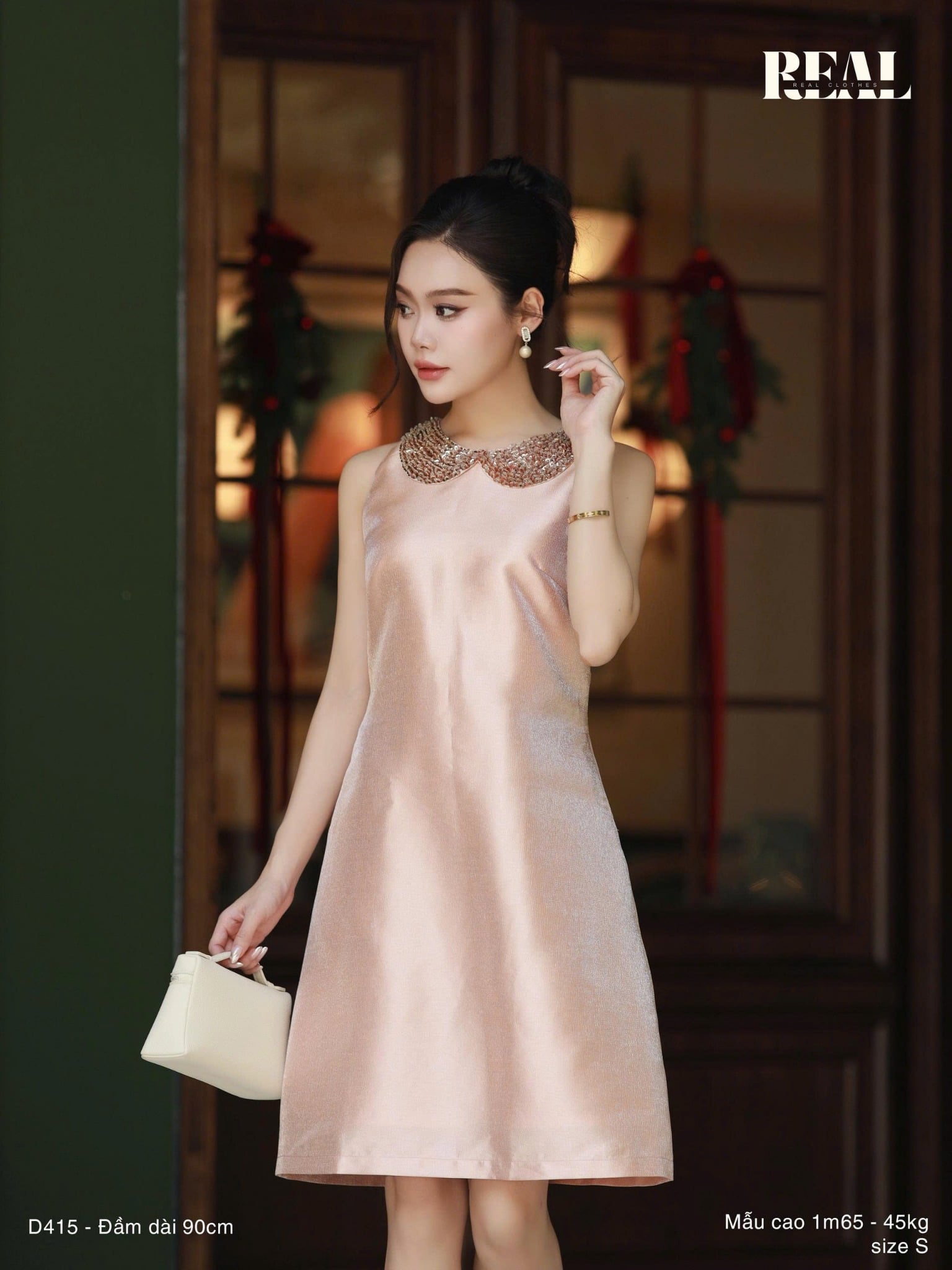  Đầm ánh cam cổ lá sen - size L 