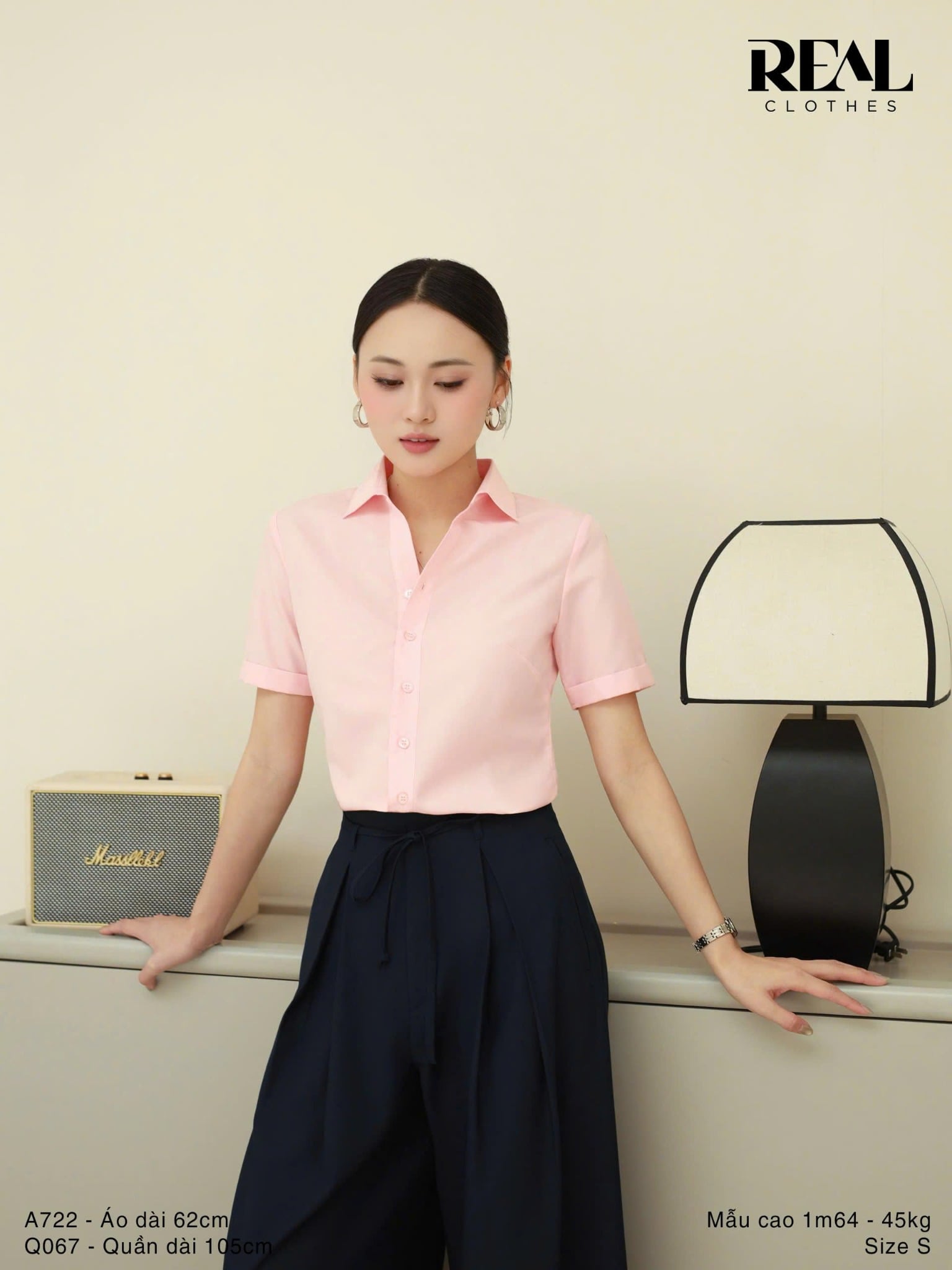 Sơ mi cổ V hồng