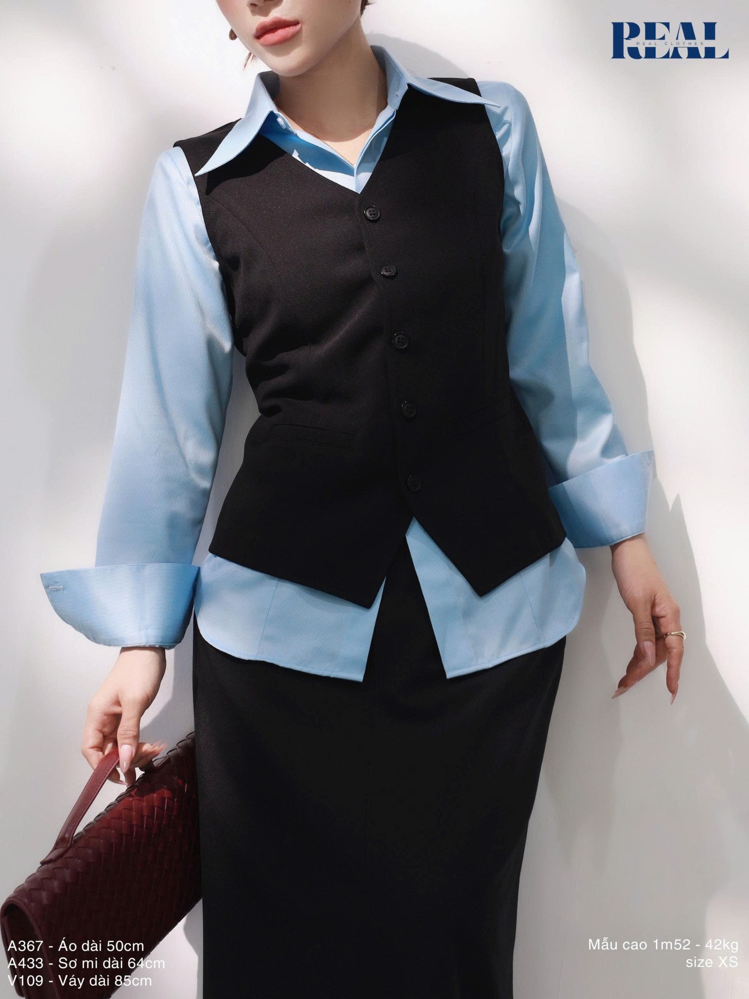 Sơ mi chít eo sọc tăm blue