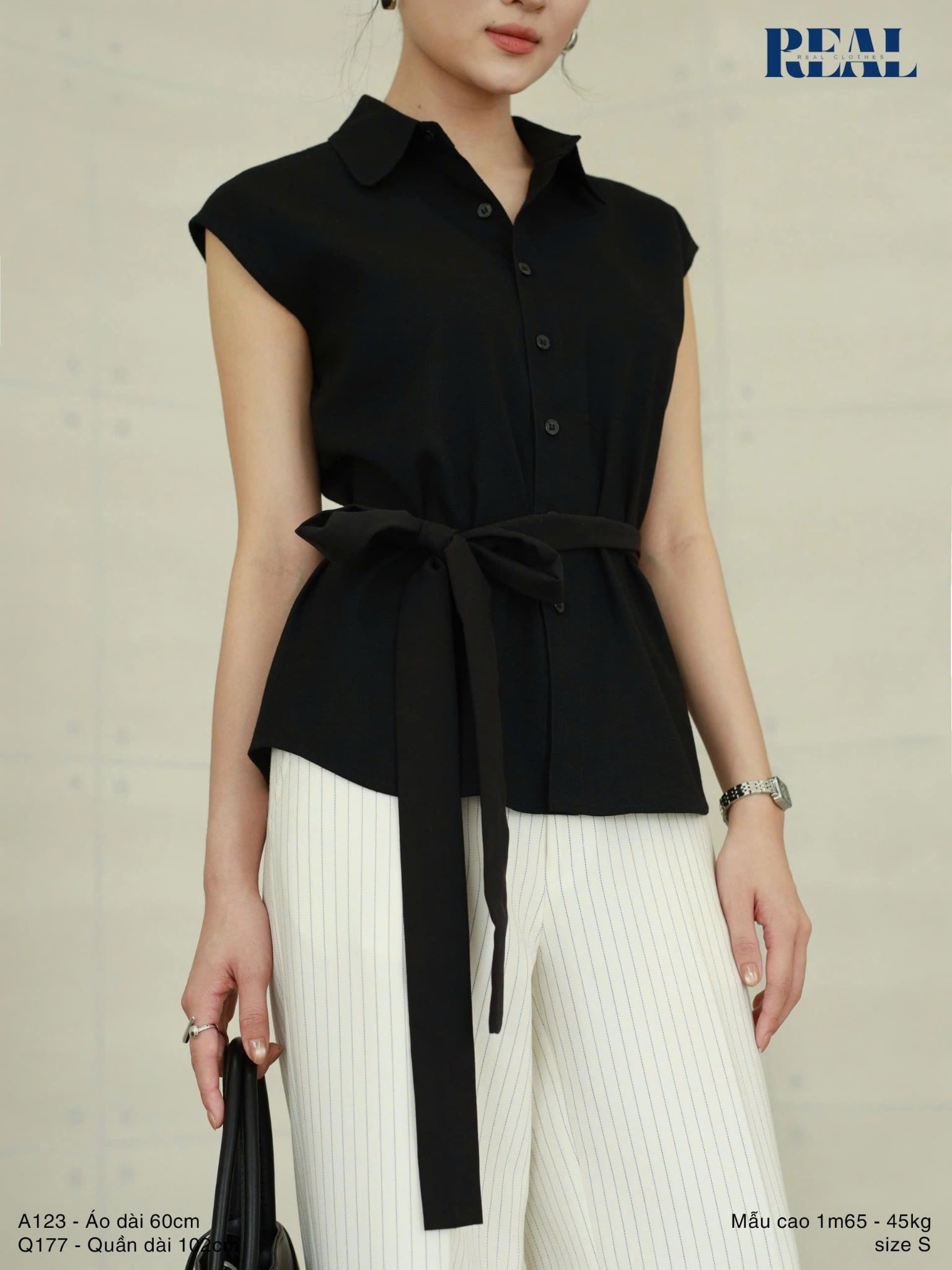 Sơ mi tay liền linen đen