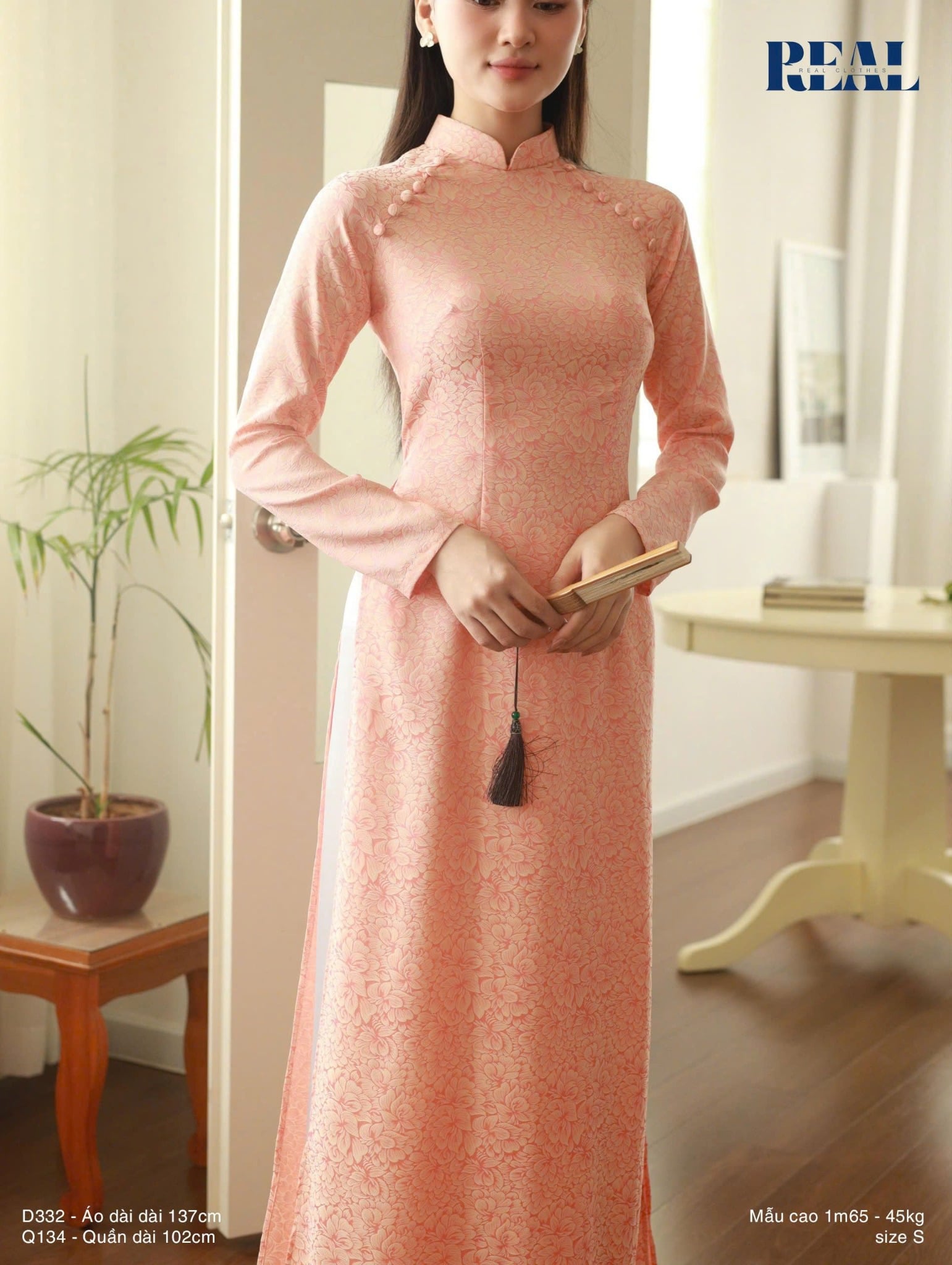 Áo dài truyền thống Nhã An cam tay dài