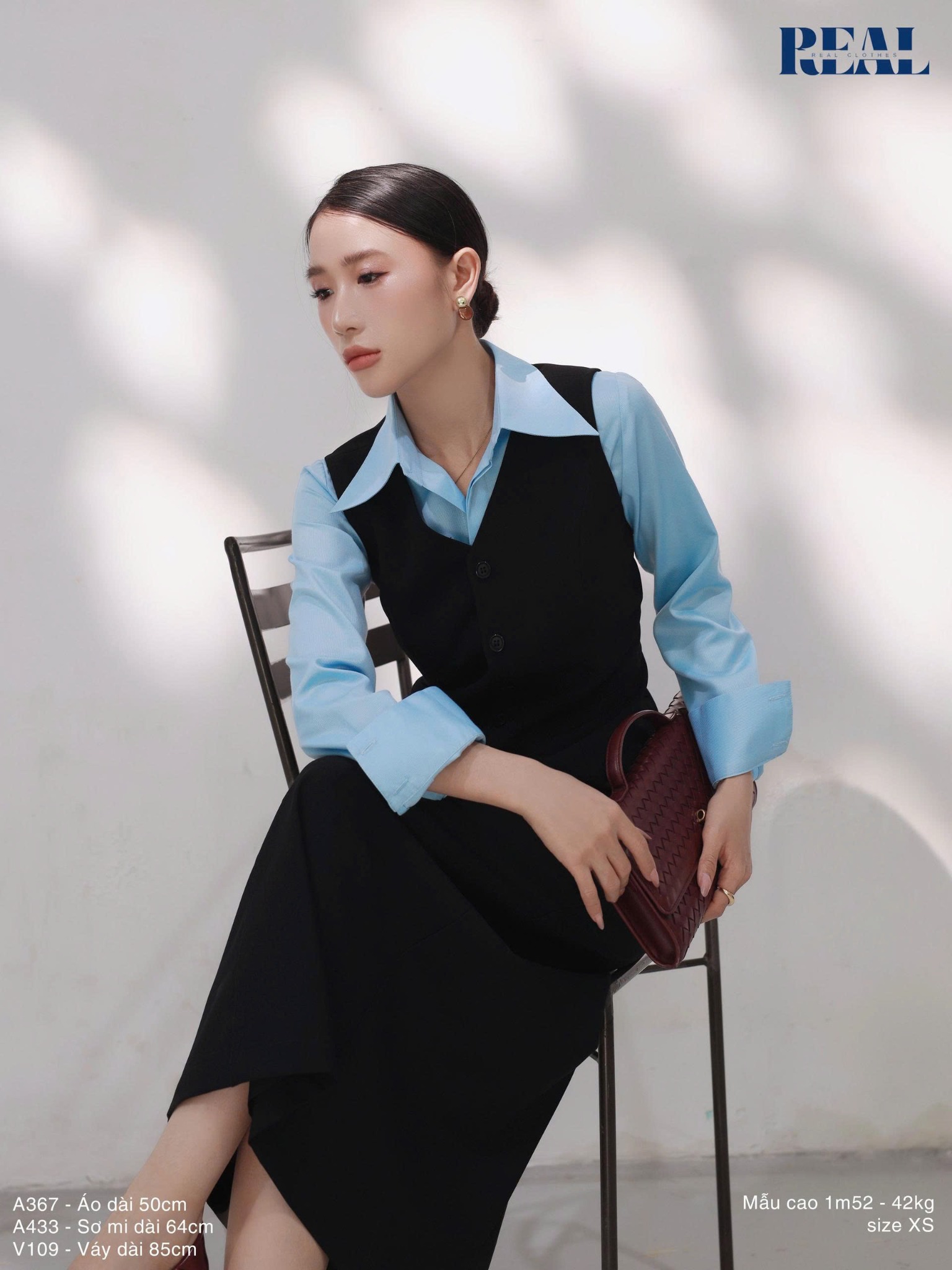 Sơ mi chít eo sọc tăm blue