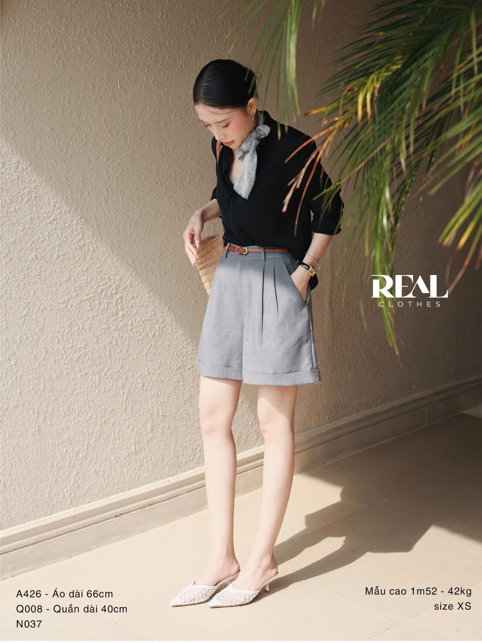 Quần short lật lai xám