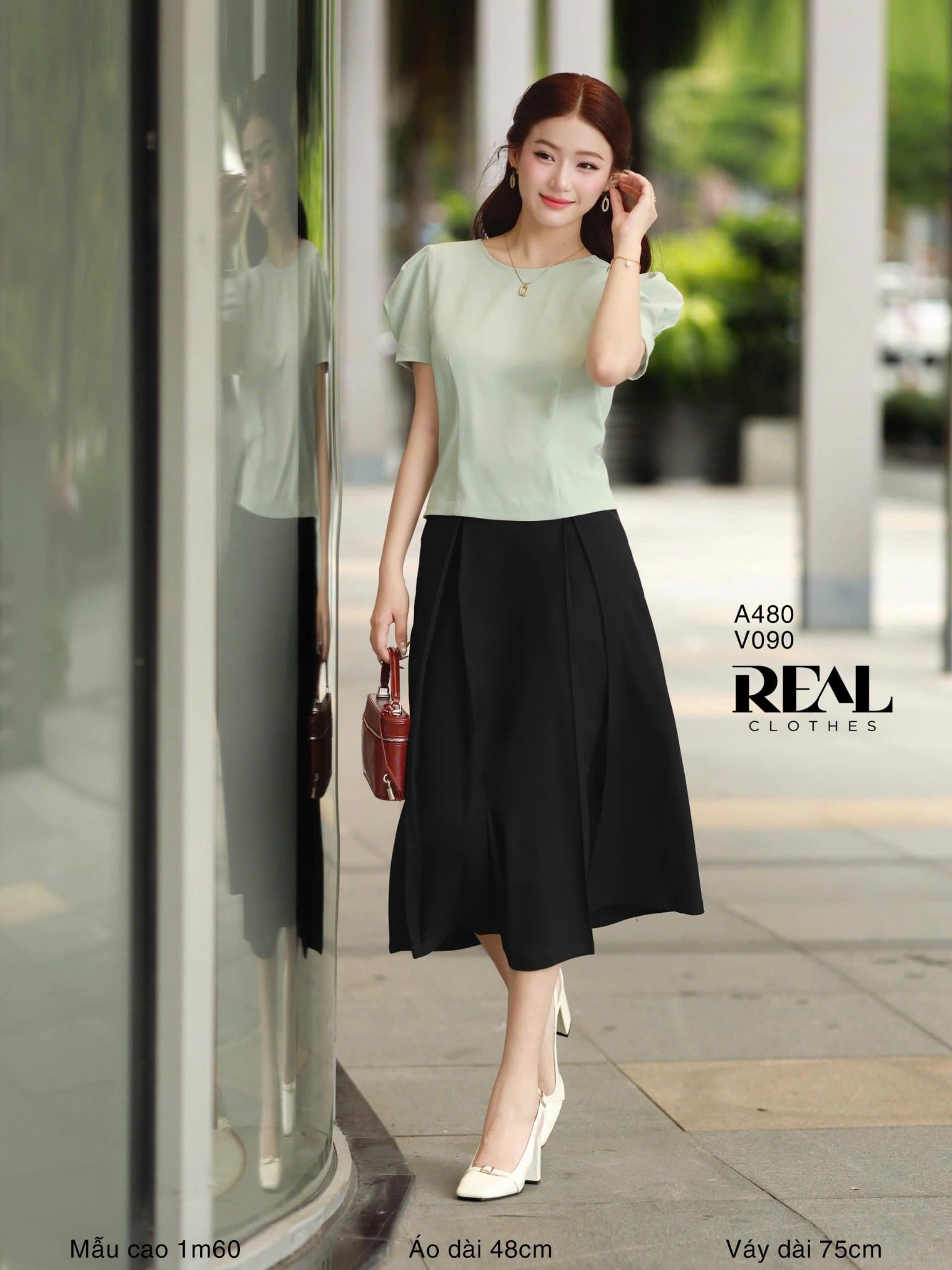 Croptop tay phồng xanh ngọc SALE