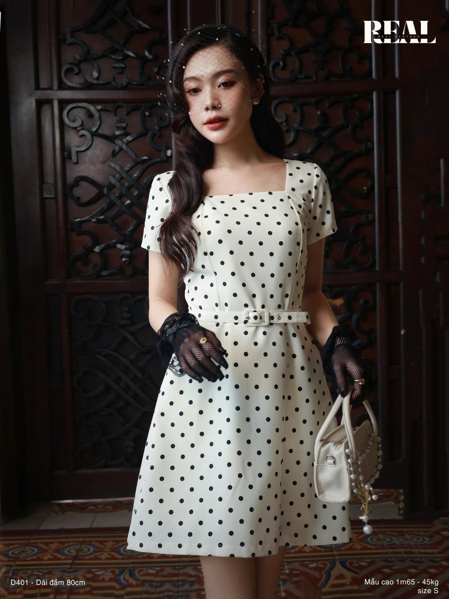 Đầm Lisa chấm bi kem