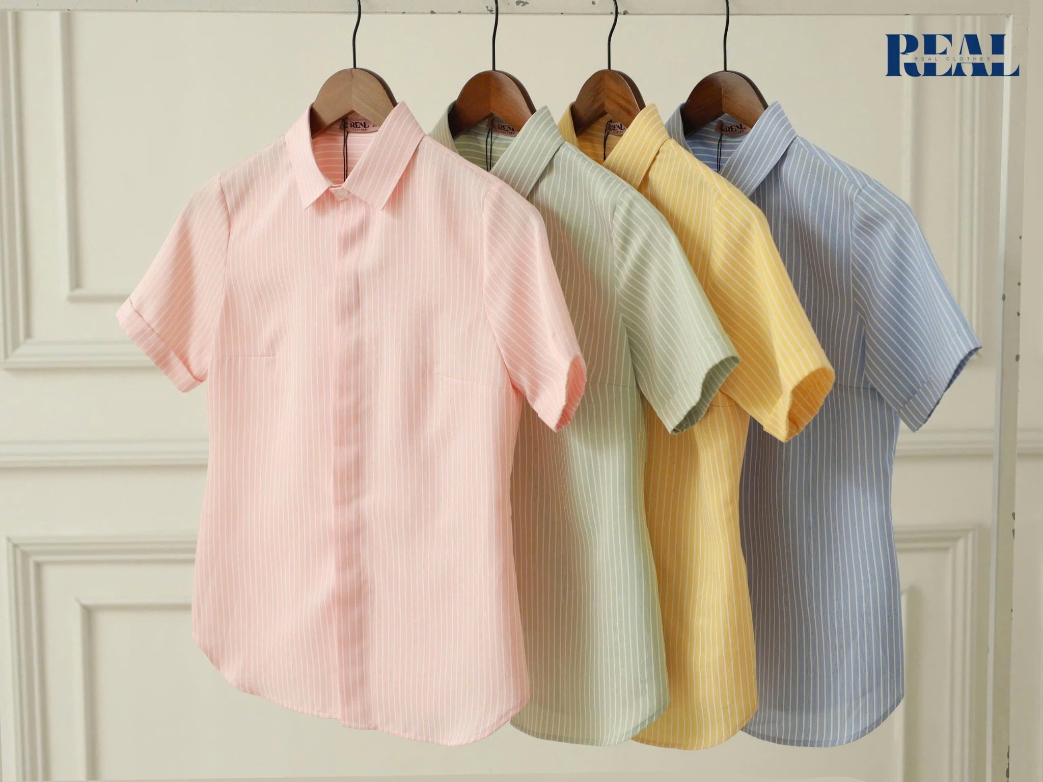 Sơ mi sọc hồng cam tay đủ