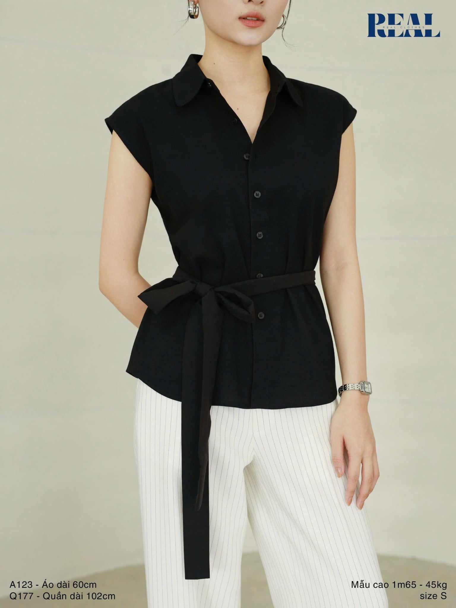 Sơ mi tay liền linen đen