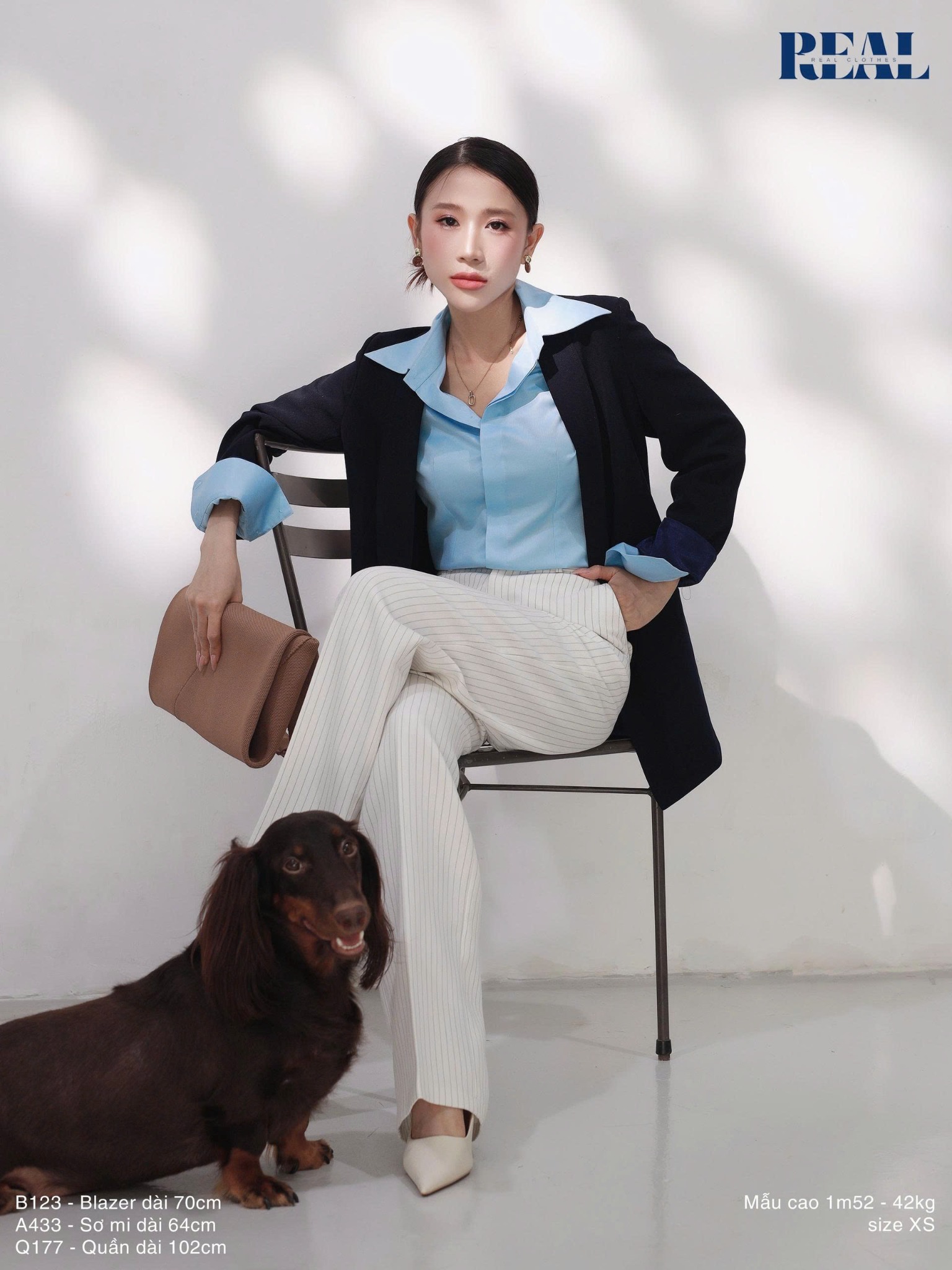 Sơ mi chít eo sọc tăm blue