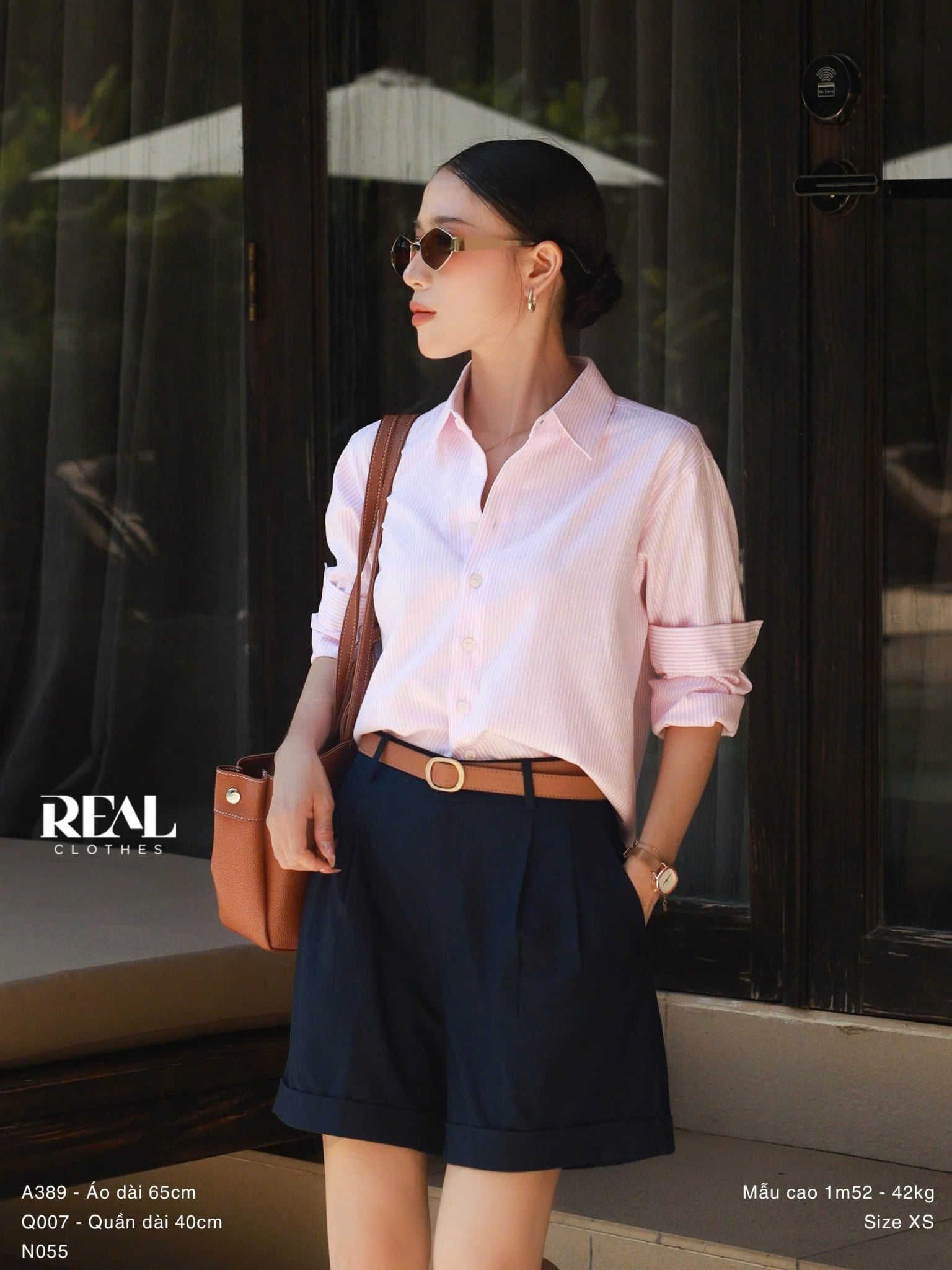 Sơ mi form rộng sọc hồng SALE