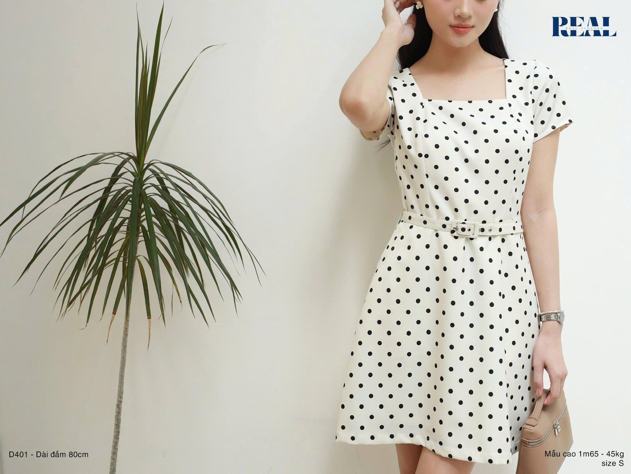 Đầm Lisa chấm bi kem