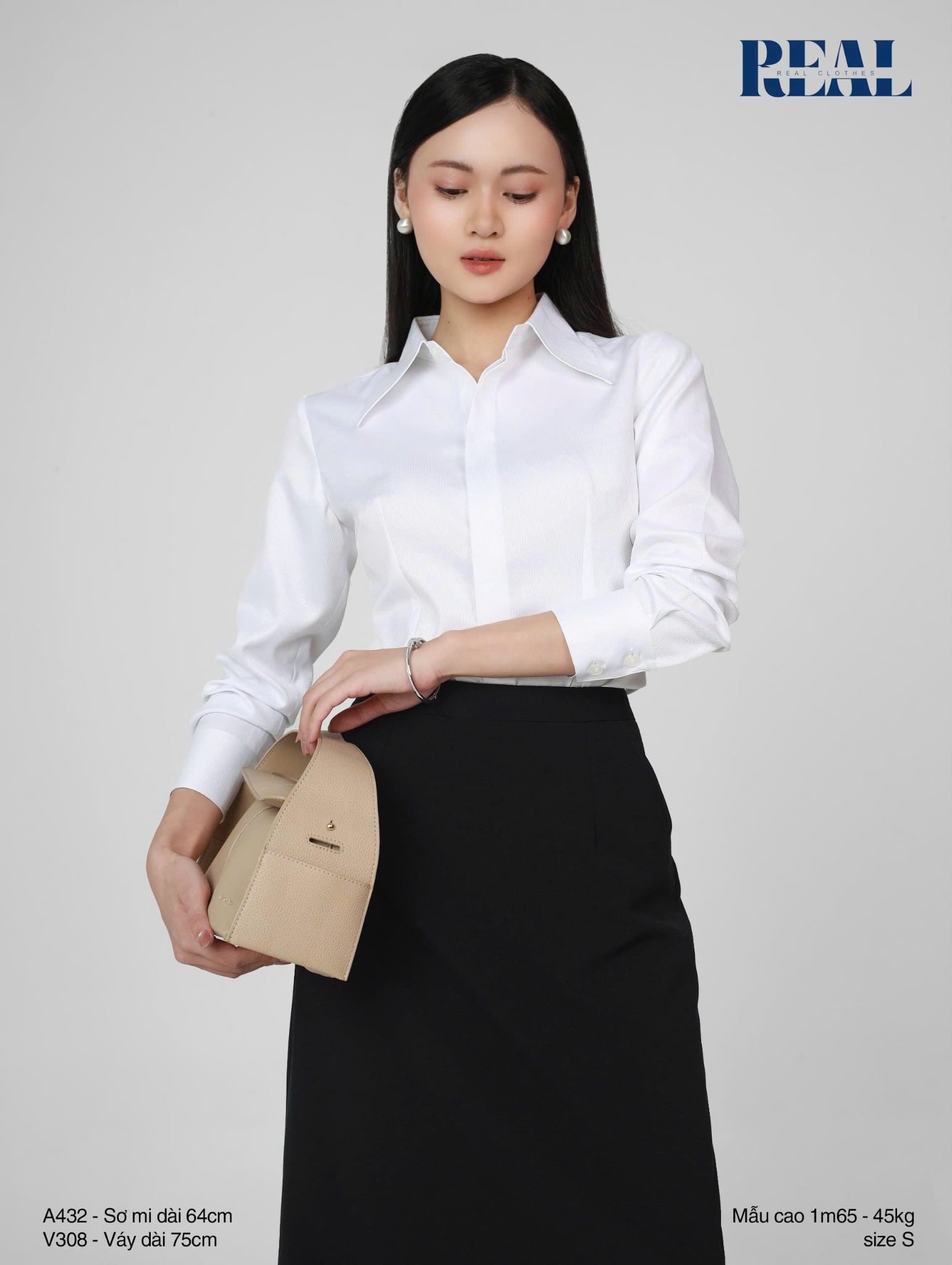 Sơ mi chít eo sọc tăm trắng