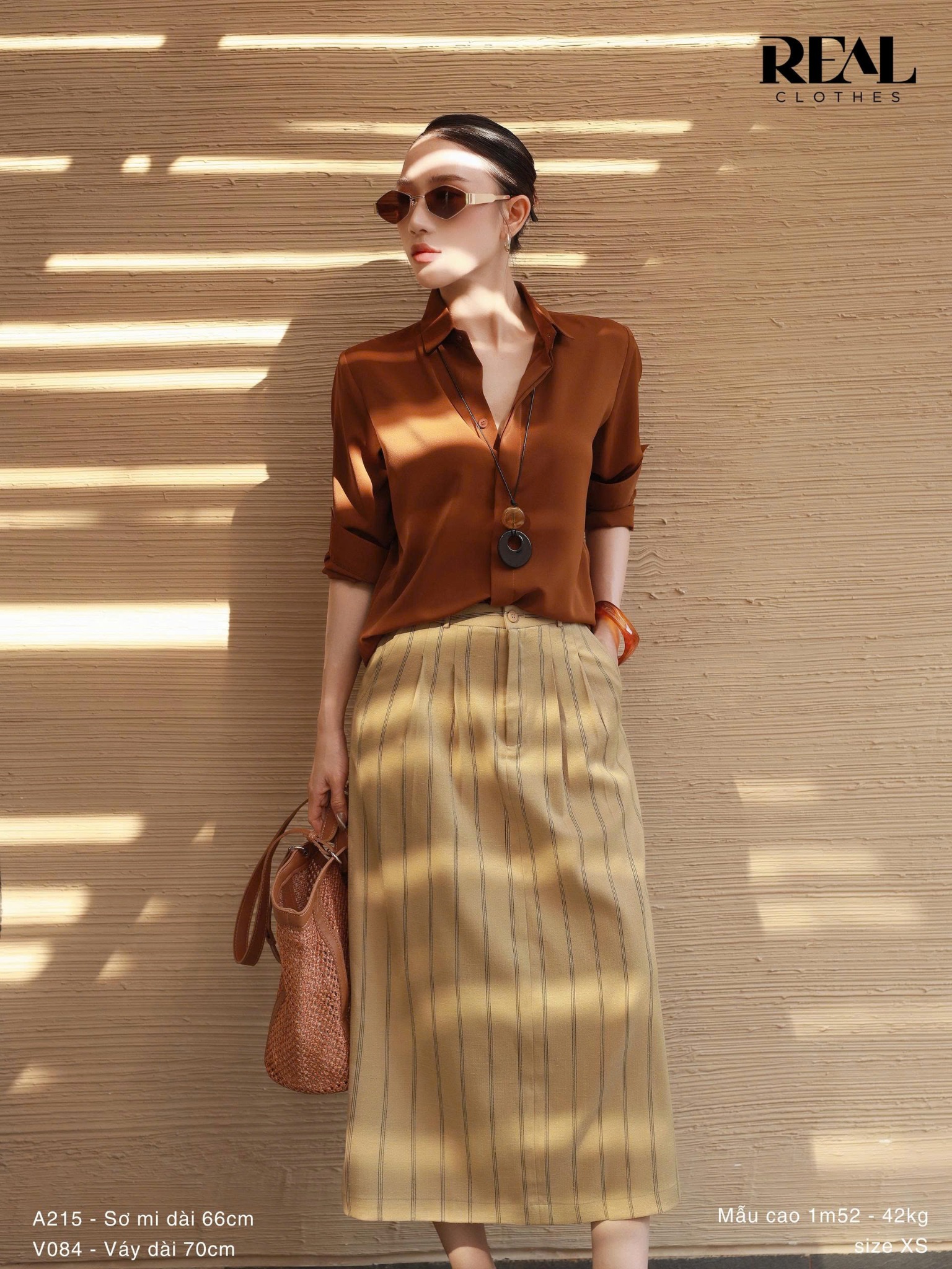 Váy 2 Xếp Sọc Cà Phê Sữa