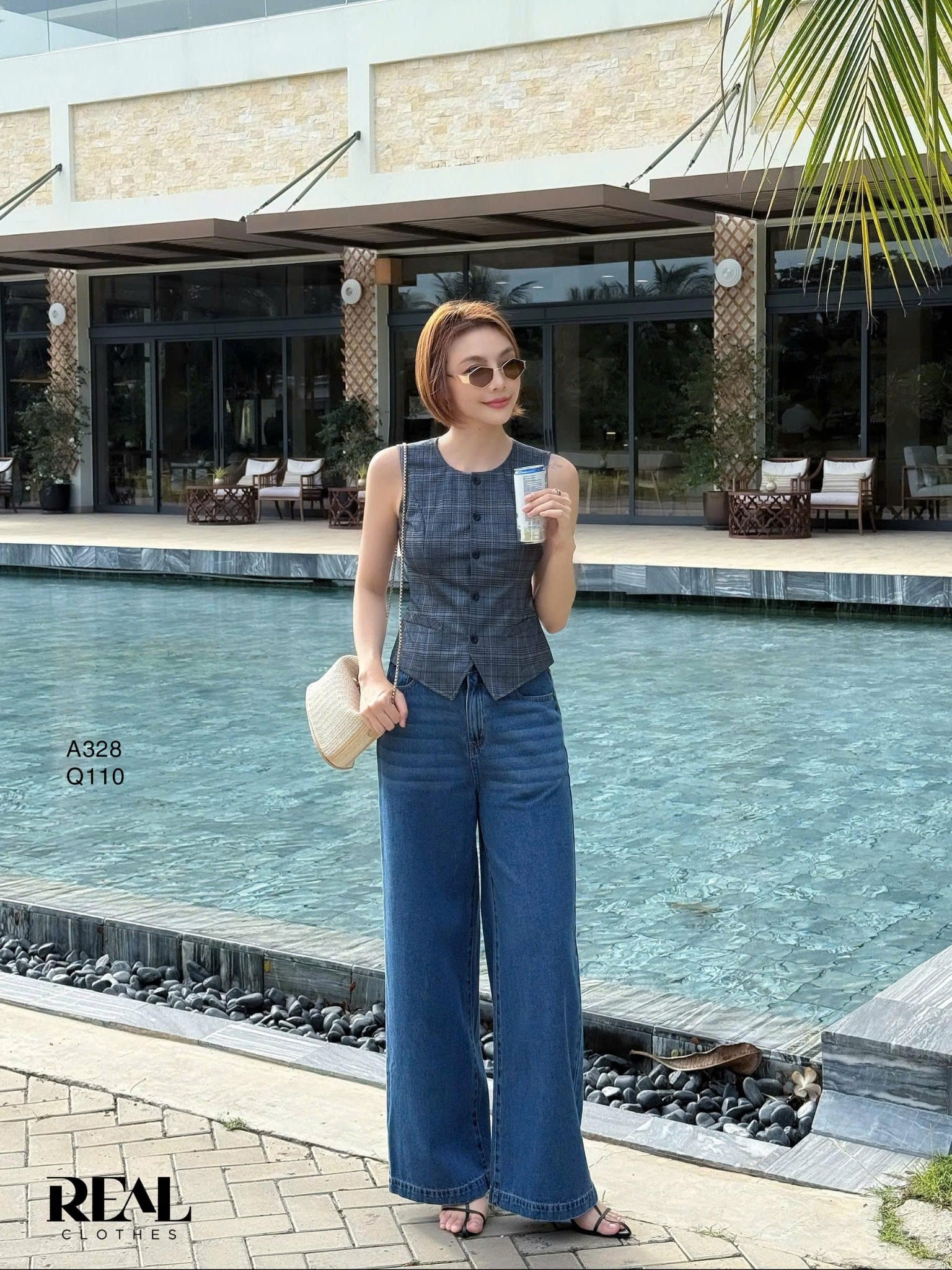 Quần Jeans suông xanh