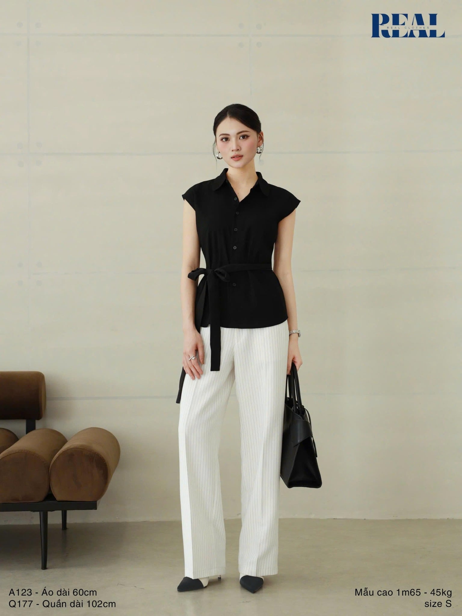 Sơ mi tay liền linen đen