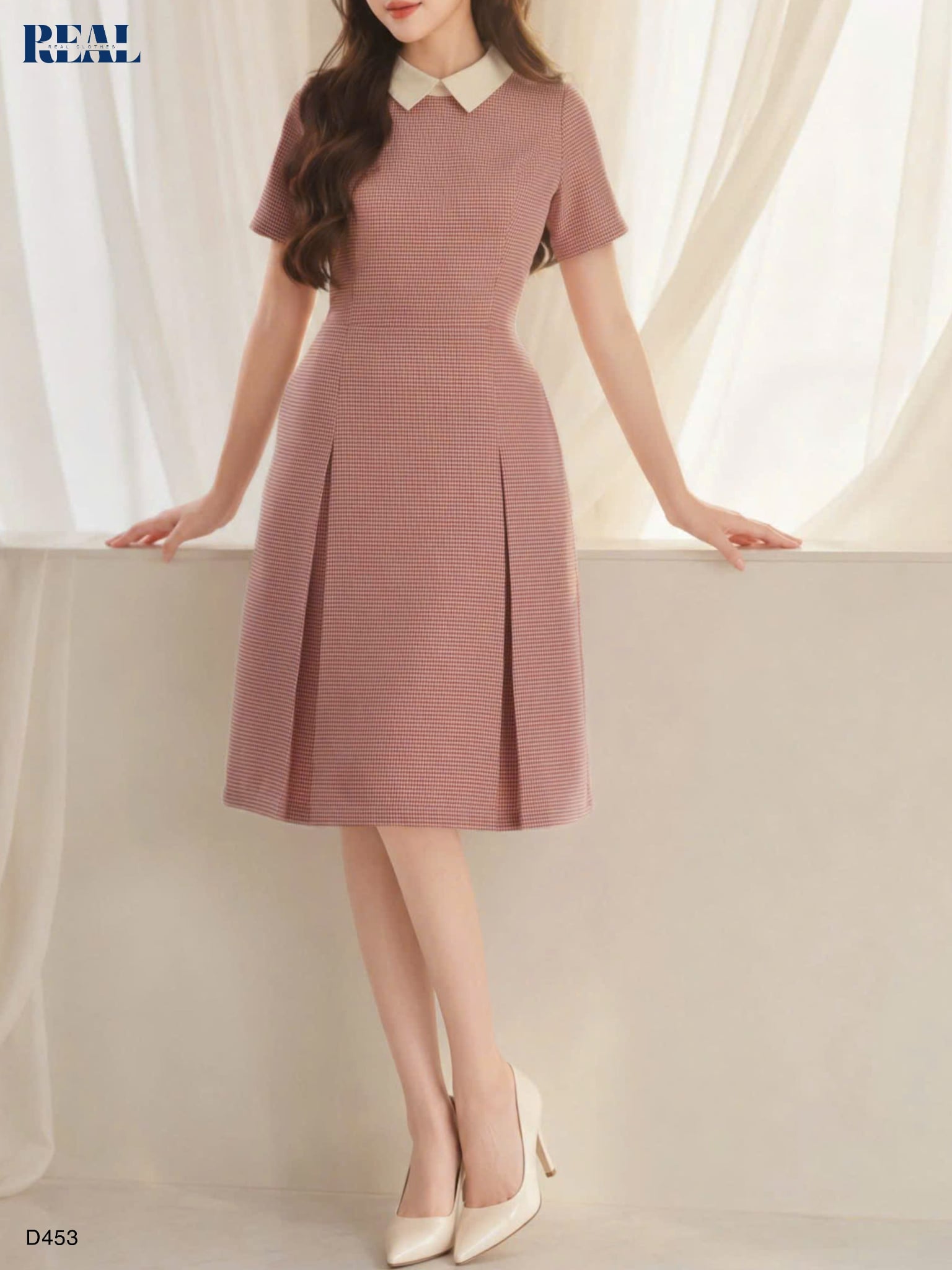  Đầm 2 xếp cổ sơ mi 