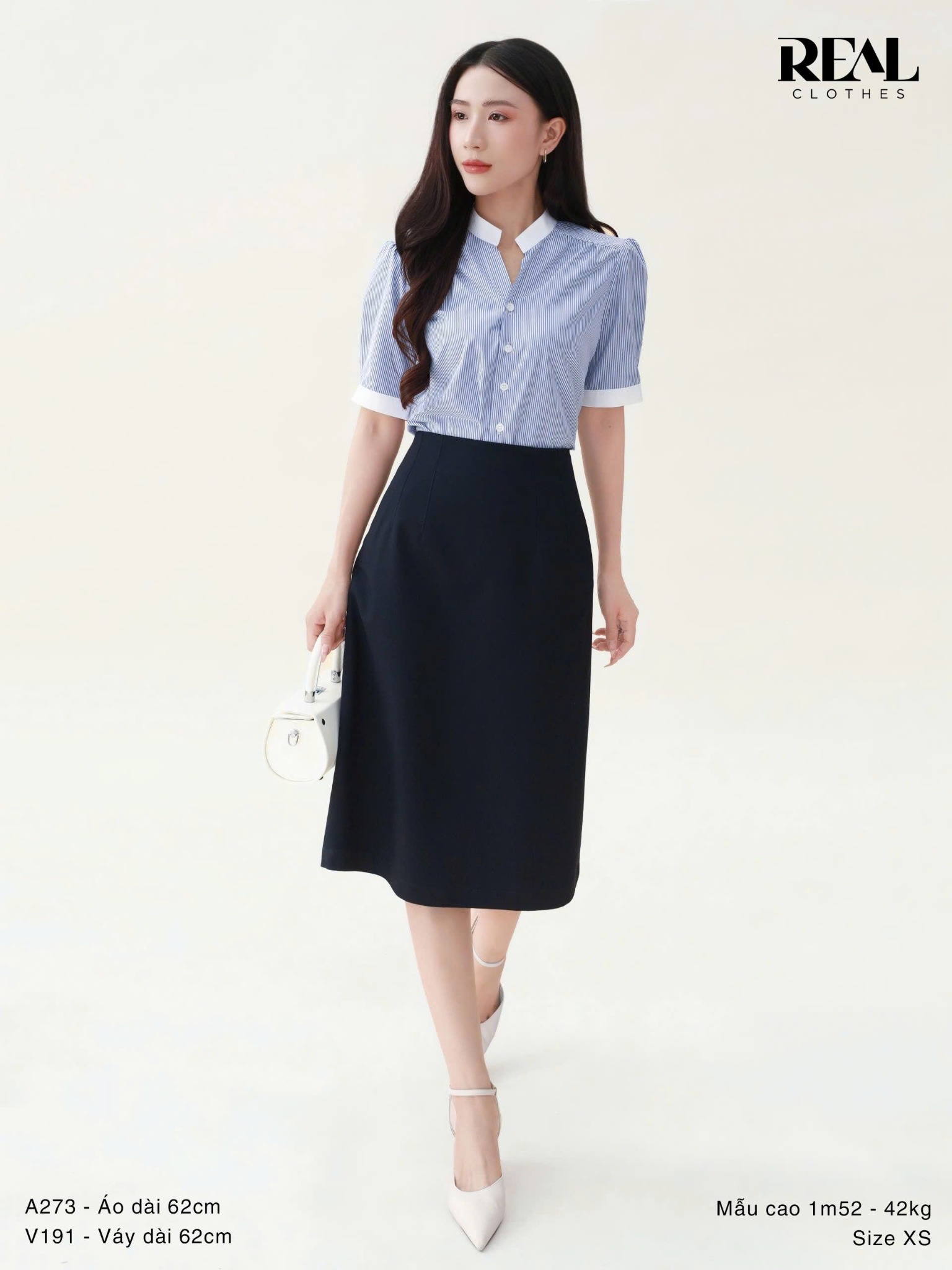 Sơ mi cổ trụ sọc xanh MỚI