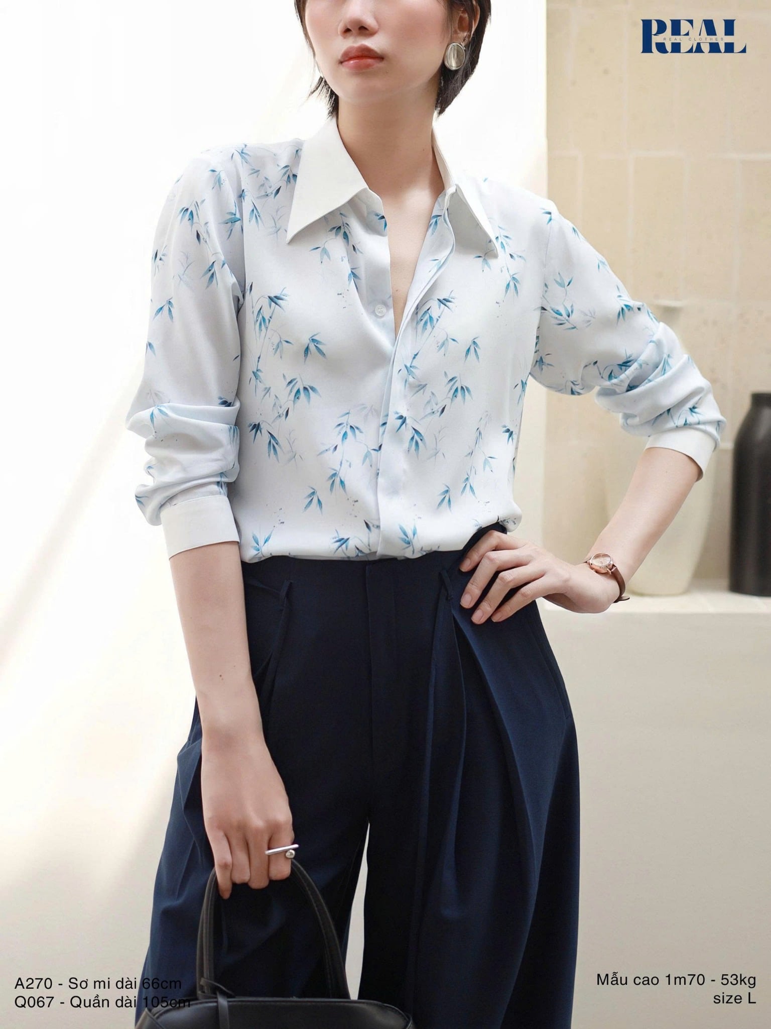 Sơ mi phối cổ trúc blue