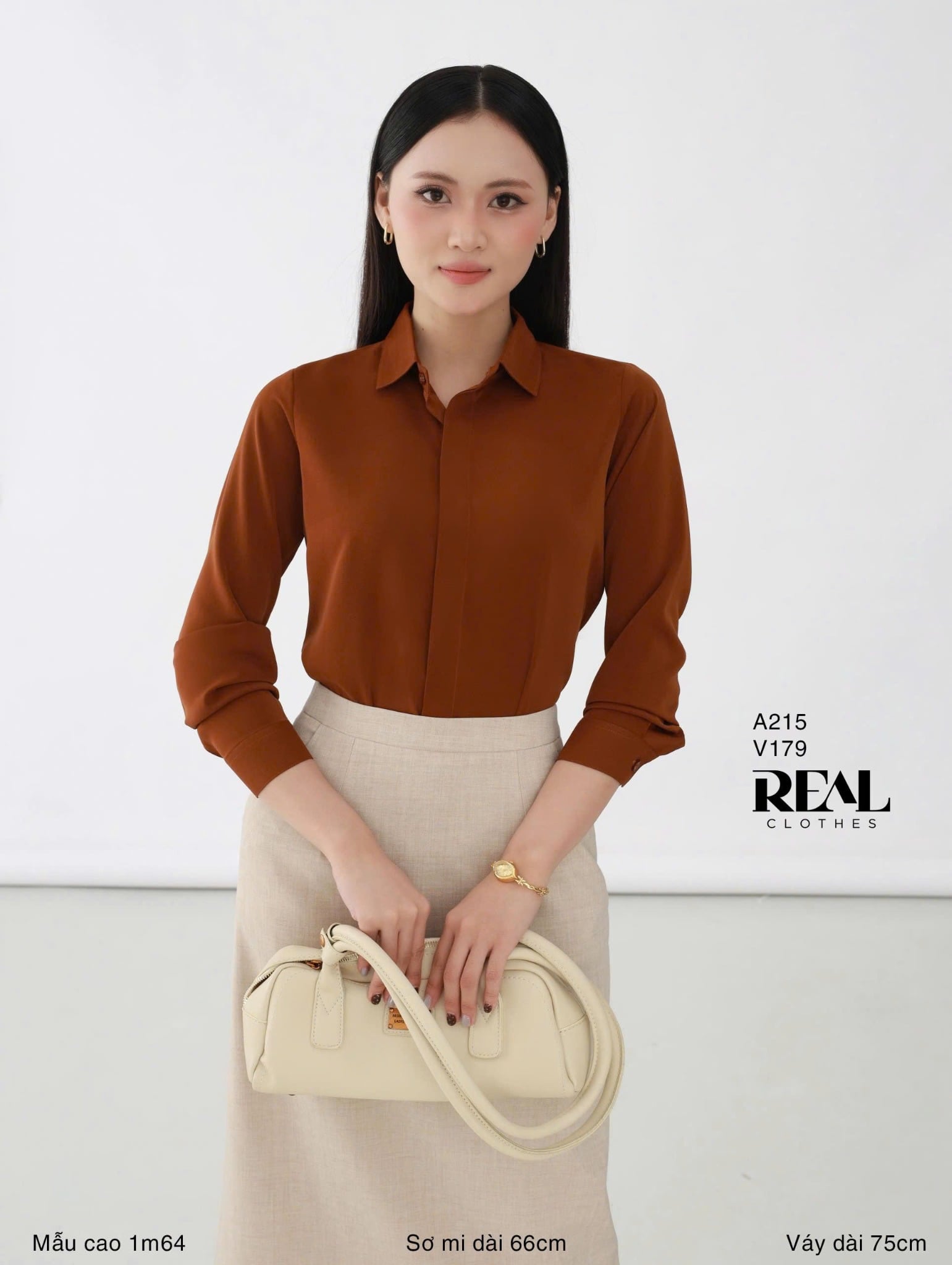 Sơ mi cổ mềm nâu