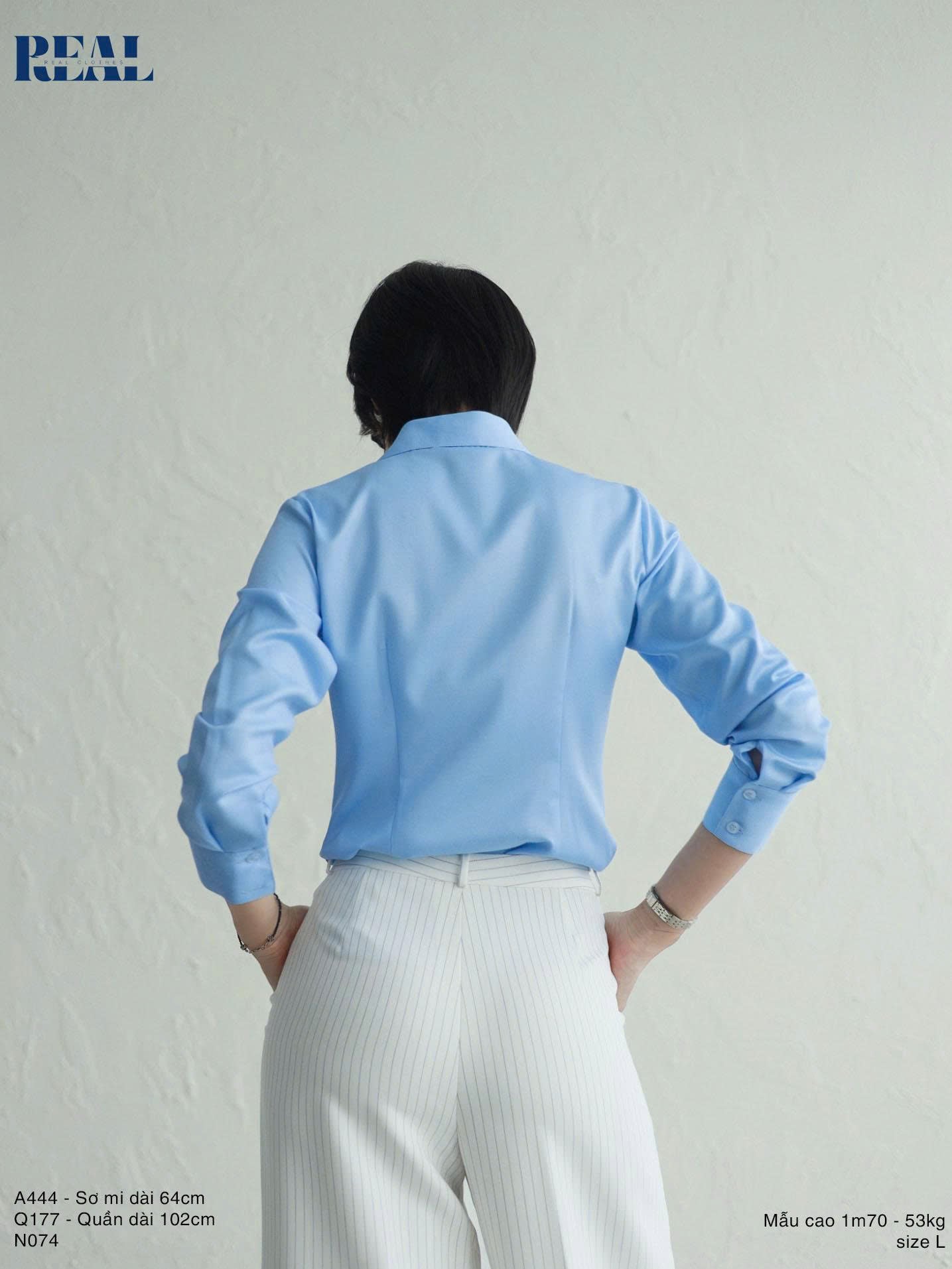 Sơ mi chít eo sọc tăm xanh