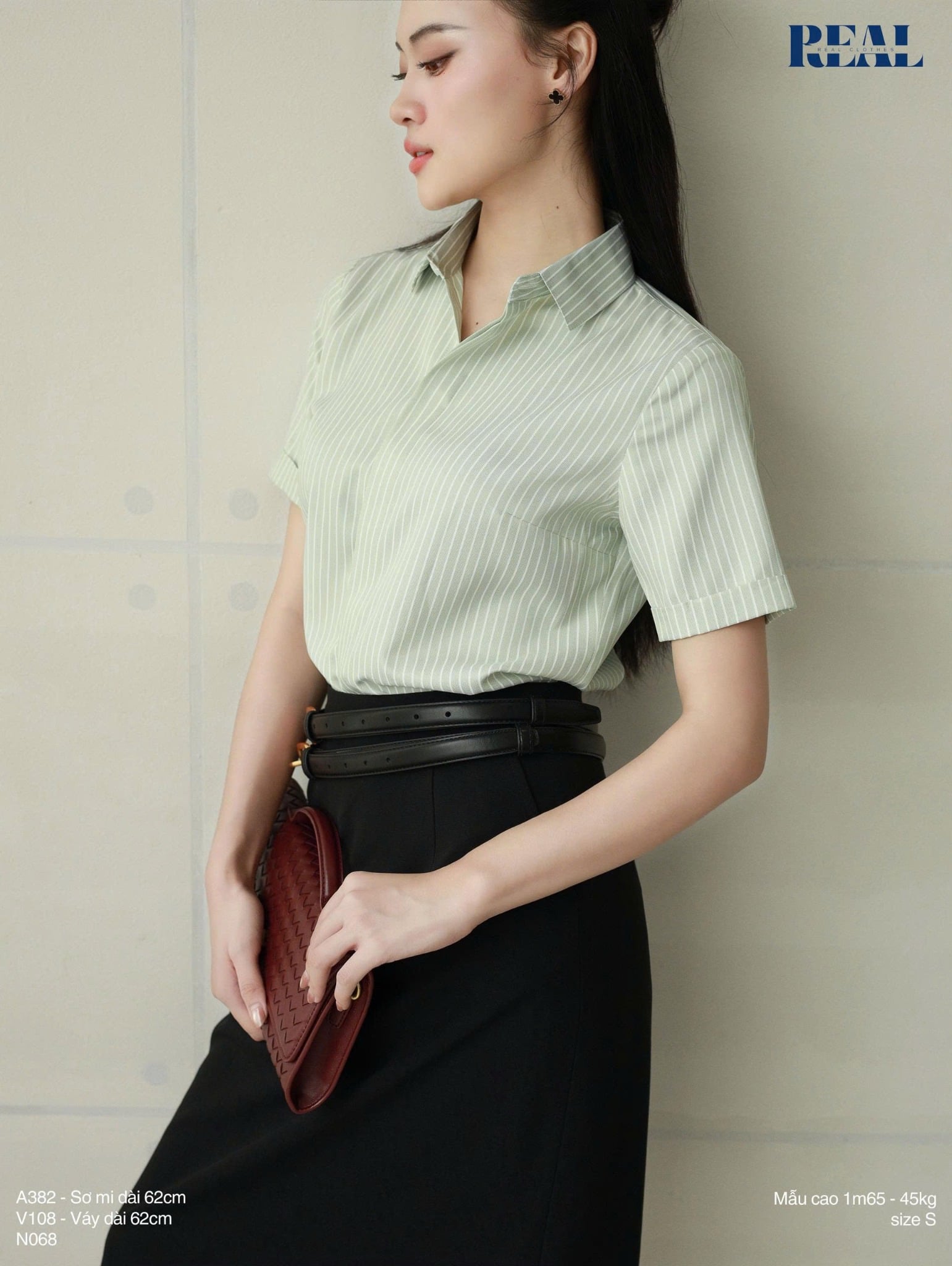  Sơ mi sọc mint tay đủ 