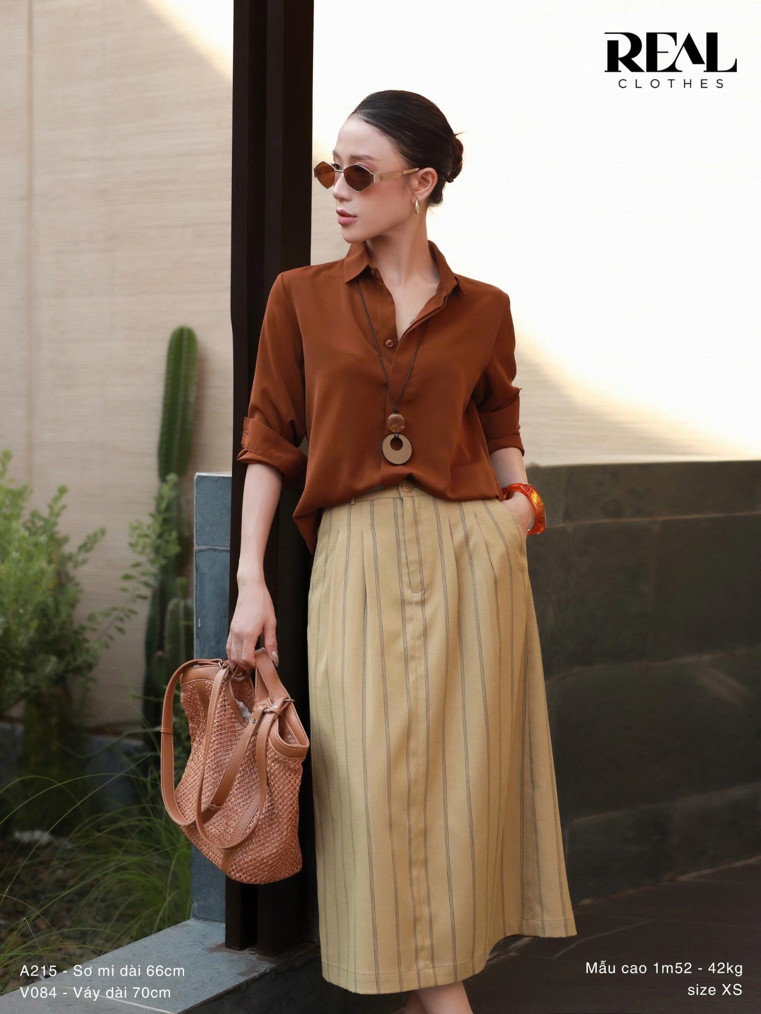 Váy 2 Xếp Sọc Cà Phê Sữa