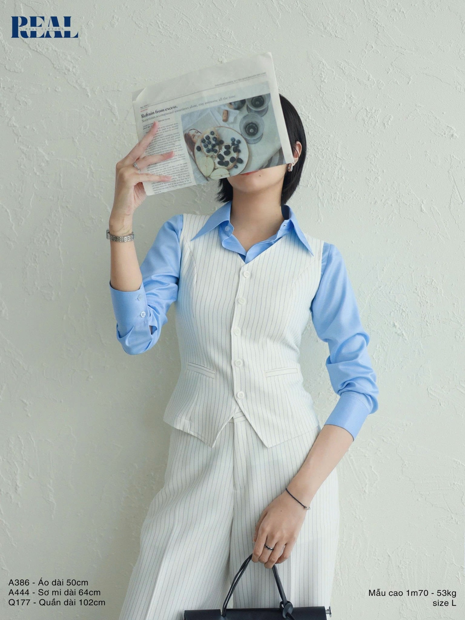 Sơ mi chít eo sọc tăm xanh